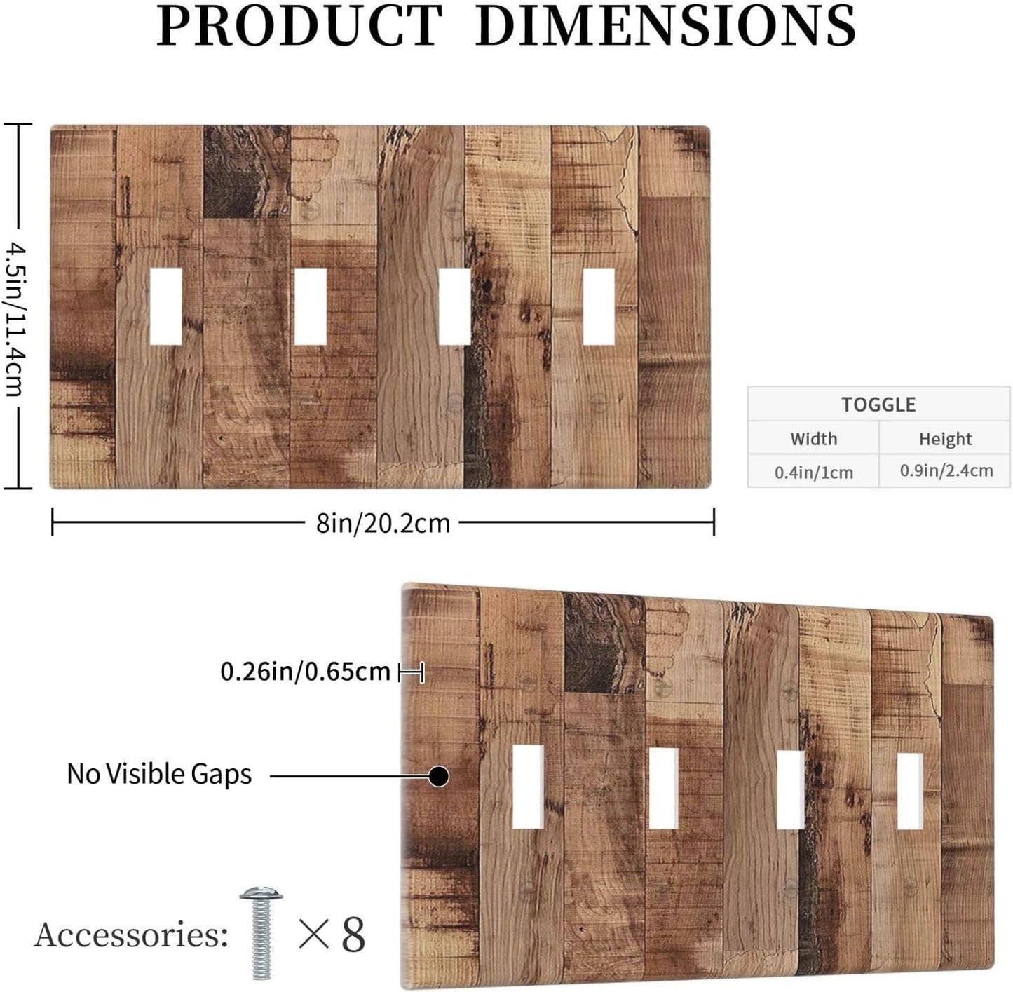 Light Switch Covers Rustic Brown Wood Grain Quad Toggle Electrical Faceplate 4 Gang Wall Plate Decorative Switch Plates for Farmhouse Kitchen Decor