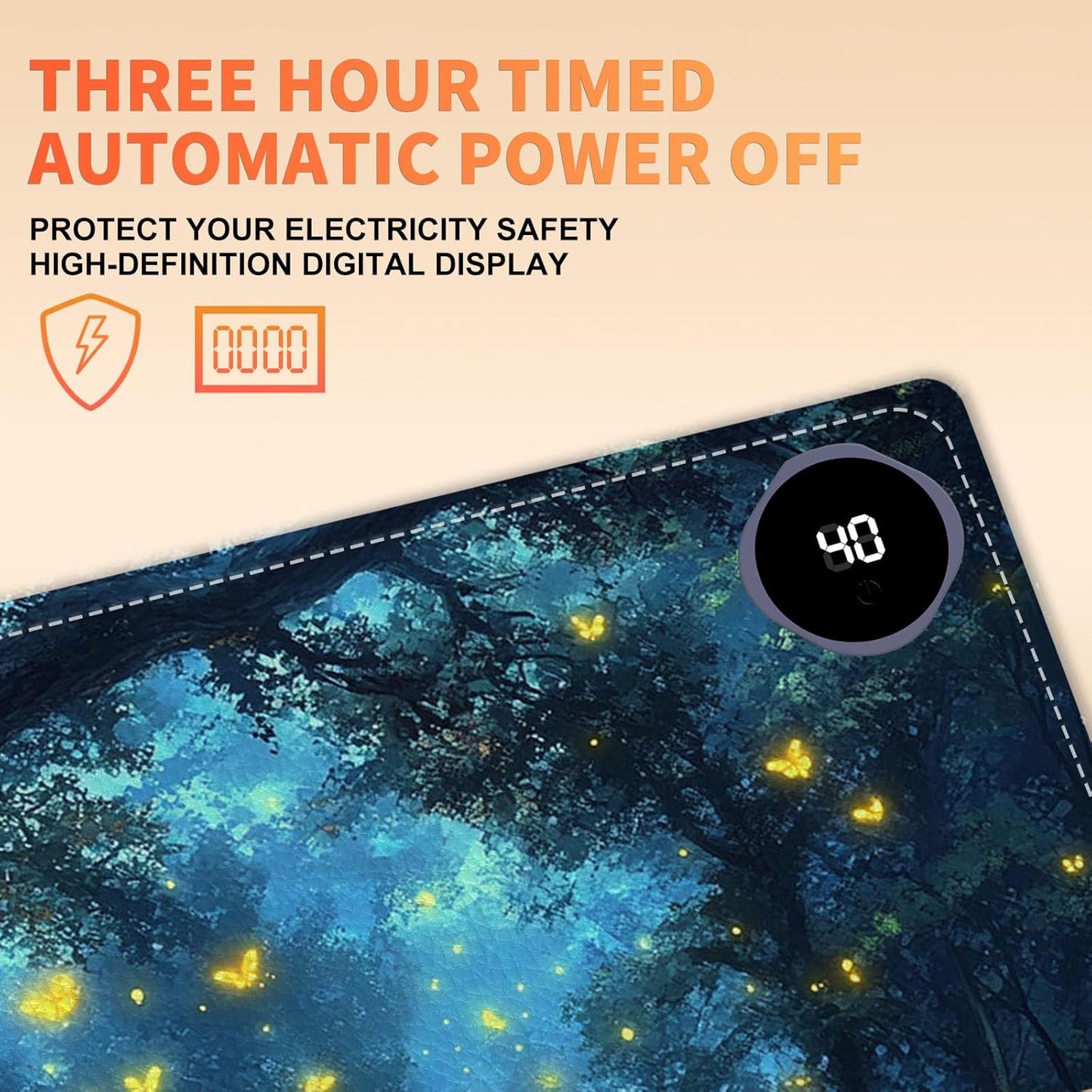 Heated Mouse Pad 31.5x13 in 3-Temp Fast Heating Desk Mat with Auto Timer Warmer for Hands Wrist Pain Relief Waterproof Keyboard Mat for Office, Gaming, Home, Enchanted Forest Glow