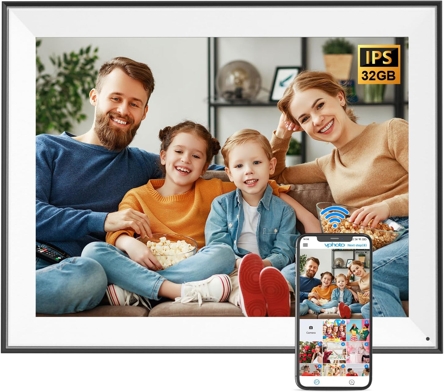 17" Digital Picture Frame Large-WiFi-Photo-Frame - 1280 * 960 FHD Touchscreen Display, 32GB Electronic Frame, Wall Mounted, Load Photos and Videos from Phone via App Email, Free Cloud, Gifts for Mom