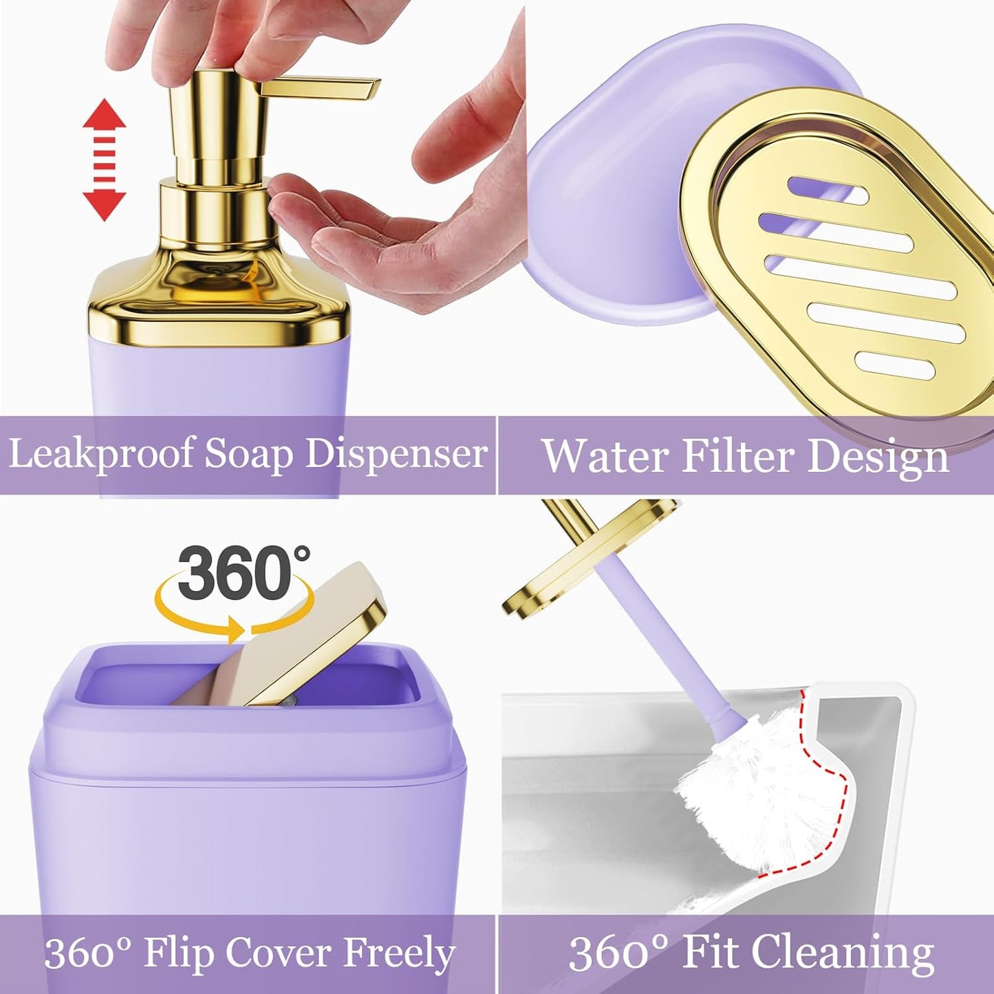 Bathroom Accessories Set - 26PCS Purple Bathroom Set, Bathroom Accessory Set with Shower Curtain and Rugs and Bathtub Mats for Home