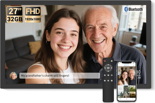 BSIMB Large Digital Picture Frame 27 Inch, 1920x1080 FHD WiFi Digital Photo Frame Electronic 32GB Display, Wall Mount Included, Share Pictures/Videos via App Easy Setup Gifts for Mom(Non-Touch), Black