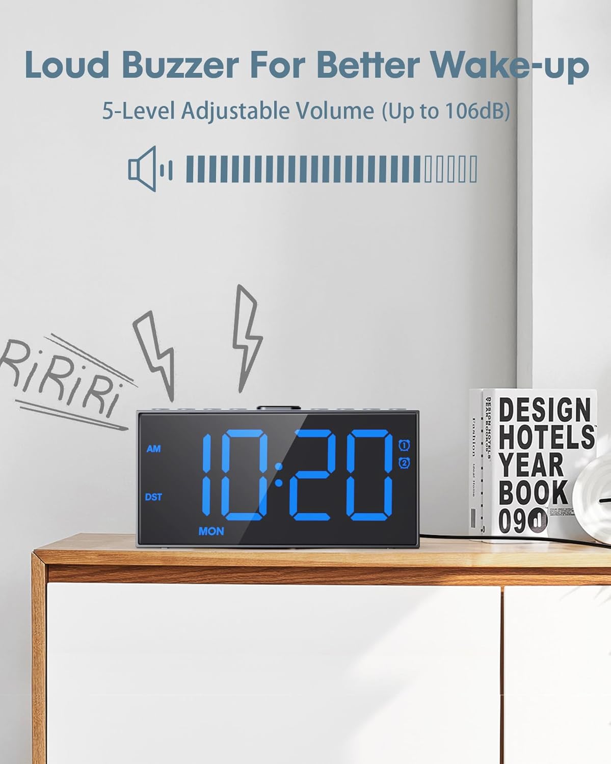 RGB Digital Alarm Clock for Bedroom, Dual Alarms ,Weekday/Weekend/Everyday Mode, 7 Dimmer,5 Volume,2 Charging Ports, 9-min Snooze,Memory Function,Plug in Desk Clock Large Display for Kids/Teens