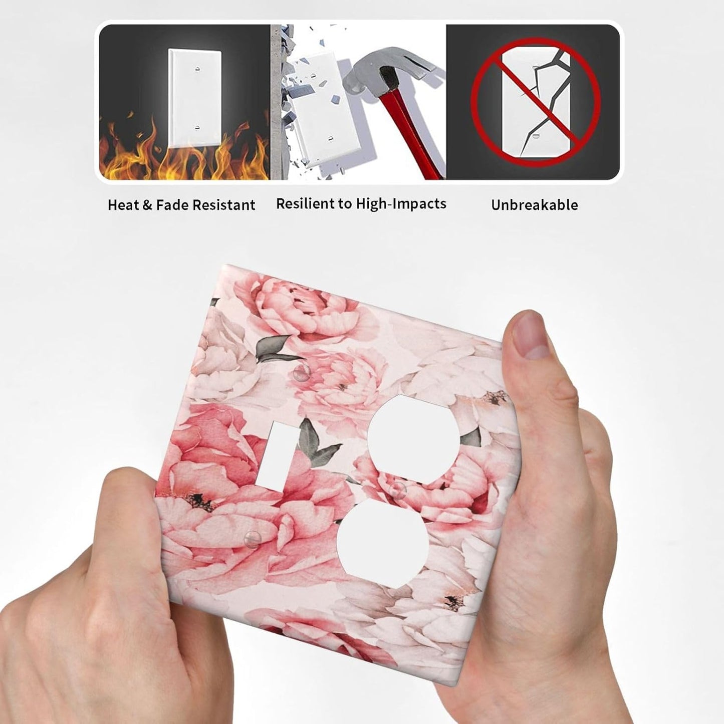 Decorative Outlet Covers Ink Pink Peony Flower Rustic Floral 2 Gang Wall Plate Single Toggle Duplex Light Switch Cover Switch Plate Covers Faceplate for Home Bedroom Decor