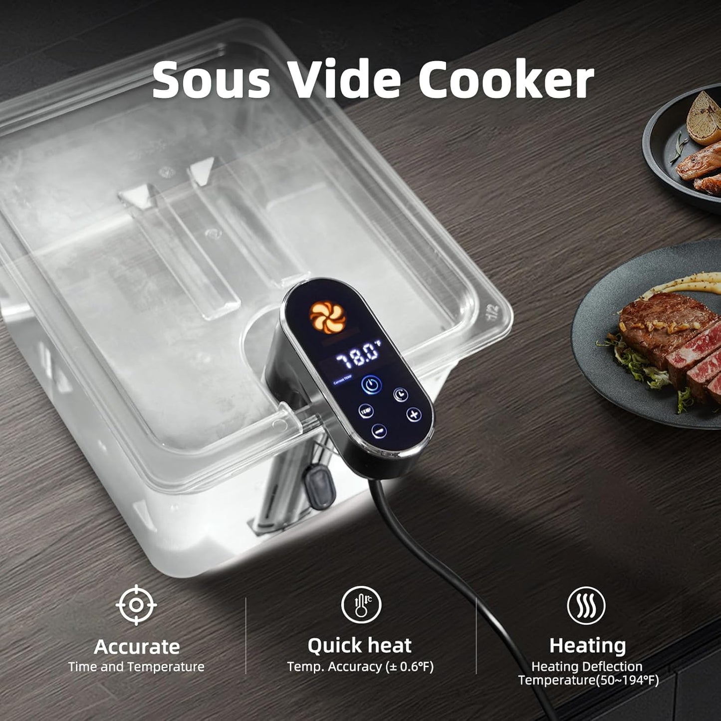 Sous Vide Machine,1300 Watts, Immersion Circulators, Sous Vide Precision Cooker, Steak Cooker, Temperature and Time Digital Display Control, Ultra-Quiet,Fast-Heating,Easy to store,IPX7 Waterproof