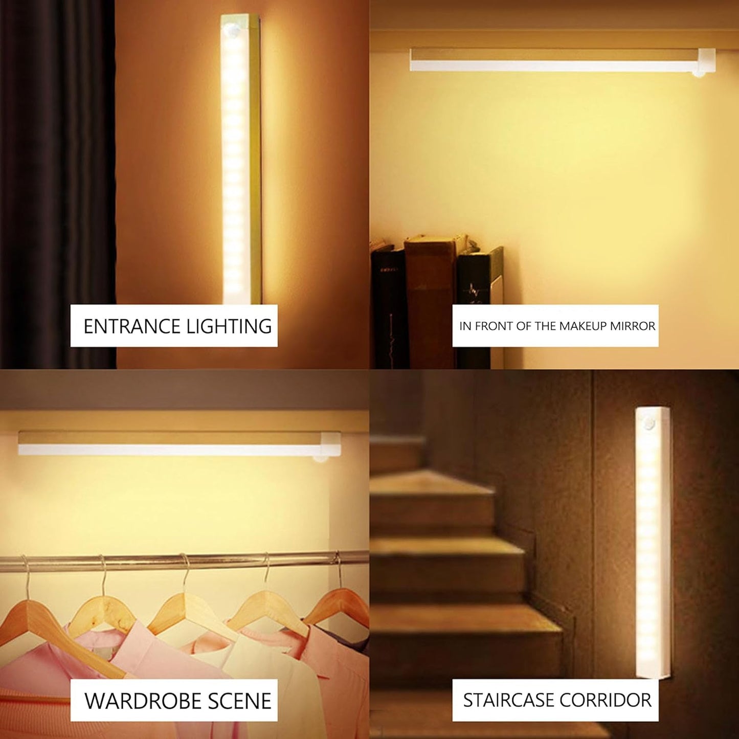 4 PCS Punch-Free Smart Sensor Magnetic Rechargeable Led Lights, Motion Sensor Light Indoor, USB C Rechargeable Closet Under Counter Lighting for Kitchen,Cupboard,Wardrobe (7.8in Warm Light)