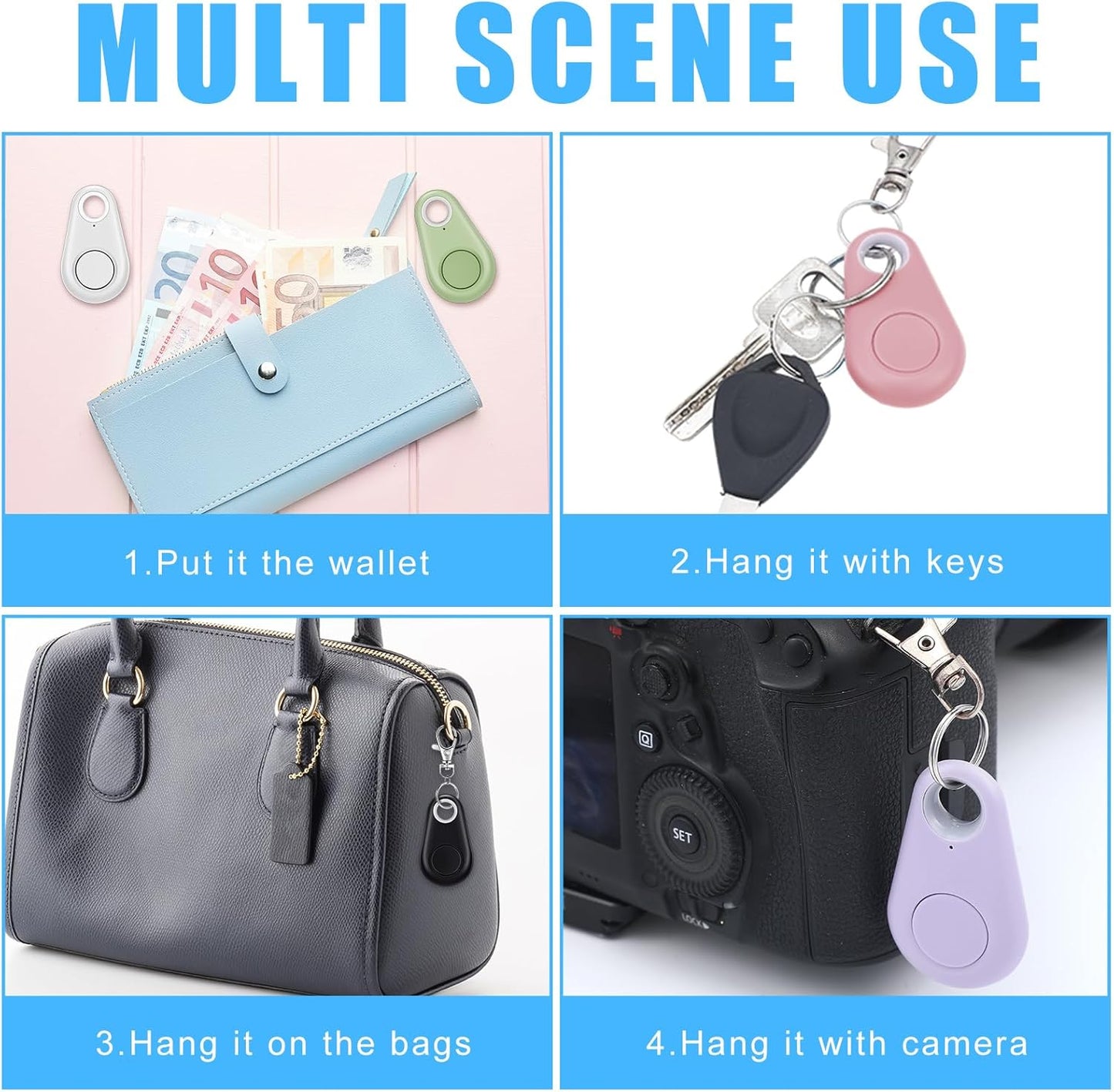 Flutesan 8 Packs Portable GPS Tracking Mobile Tracking Anti Loss Smart Device Key Finder Locator GPS Tracker Device for Pets Dog Cat Wallet Keychain Luggage, Alarm Reminder(Black, White, Colorful)