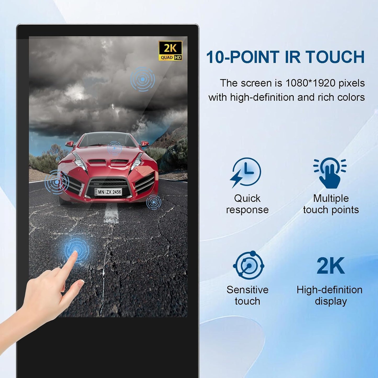 65 in Digital Signage Display, 4k Floor Standing LCD Touch Interactive Display Screen,with WiFi USB/App Software Input Digital Totem Auto Ad Player Android 14 (4+64G)