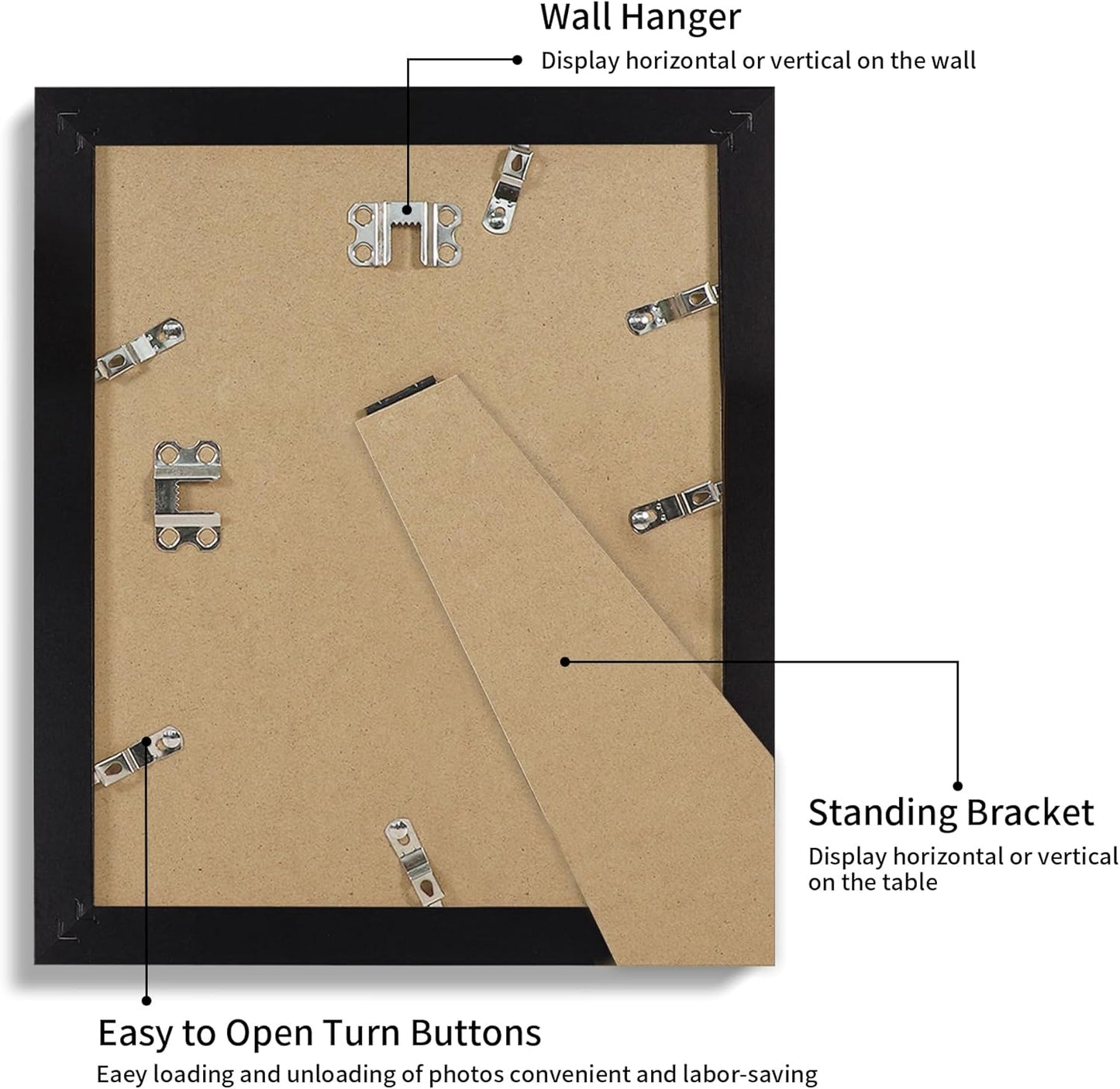 iRahmen 10x12 Picture Frame with HD Tempered Glass, Display Pictures 8x10 with Mat or 10 x 12 Without Mat, Wood Photo Frames for Tabletop and Wall Mount (Black, 1 Pack)