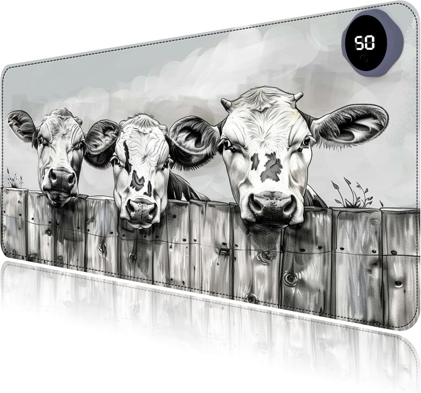 Heated Mouse Pad with 3 Levels Heated & 3 Hours Auto Shut-Off Mouse Pad for Warming Hands in Office Home, 23.6" x 14.2"Large Safe Desk Mat Hand Warmer，Three Lovely Cows
