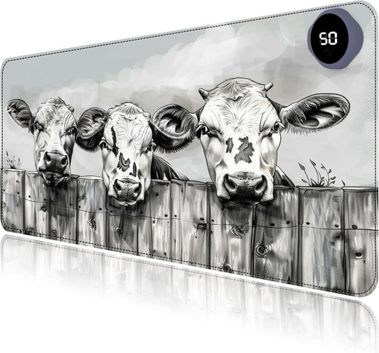 Heated Mouse Pad with 3 Levels Heated & 3 Hours Auto Shut-Off Mouse Pad for Warming Hands in Office Home, 23.6" x 14.2"Large Safe Desk Mat Hand Warmer，Three Lovely Cows