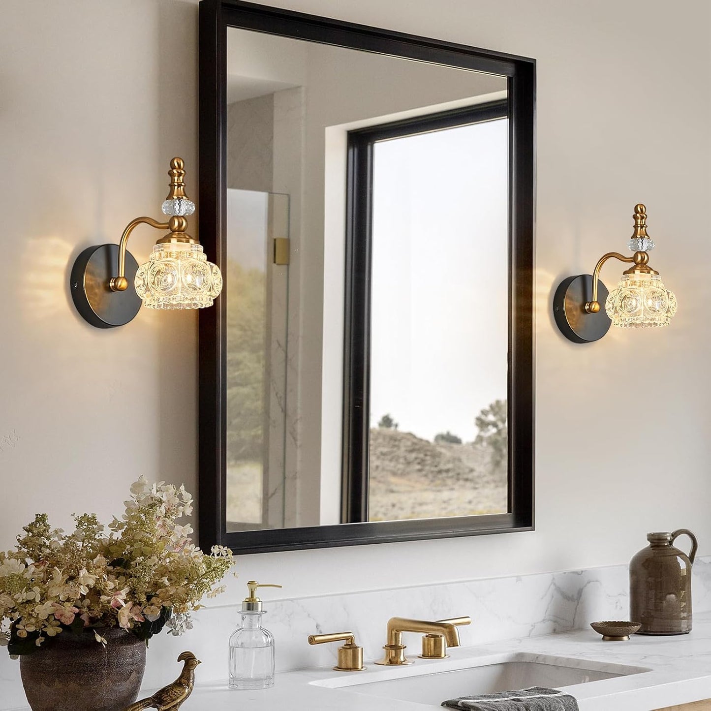 Modern Wall Sconces Set of Two Black Gold Vintage Indoor Glass Wall Lamp Bathroom Vanity Light Fixture Wall Mounted Room Sconce Wall Lighting