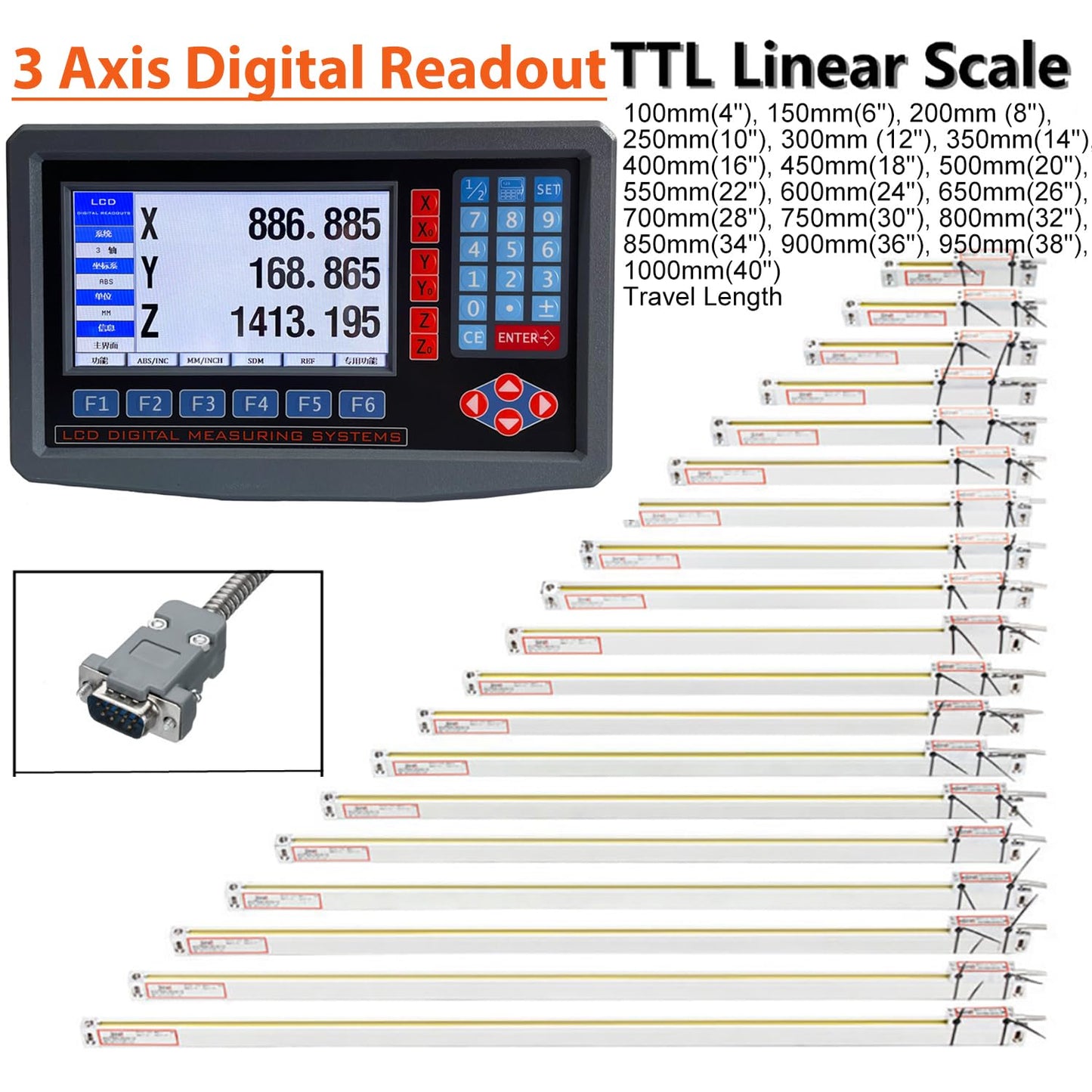 2/3 Axis Digital Readout and TTL Precision Linear Glass Scale DRO Encoder for Milling Lathe. Note:Display&Scales Sold Separately,Pls Select The Size Options! (3 Axis LCD Digital Readout ONLY!)