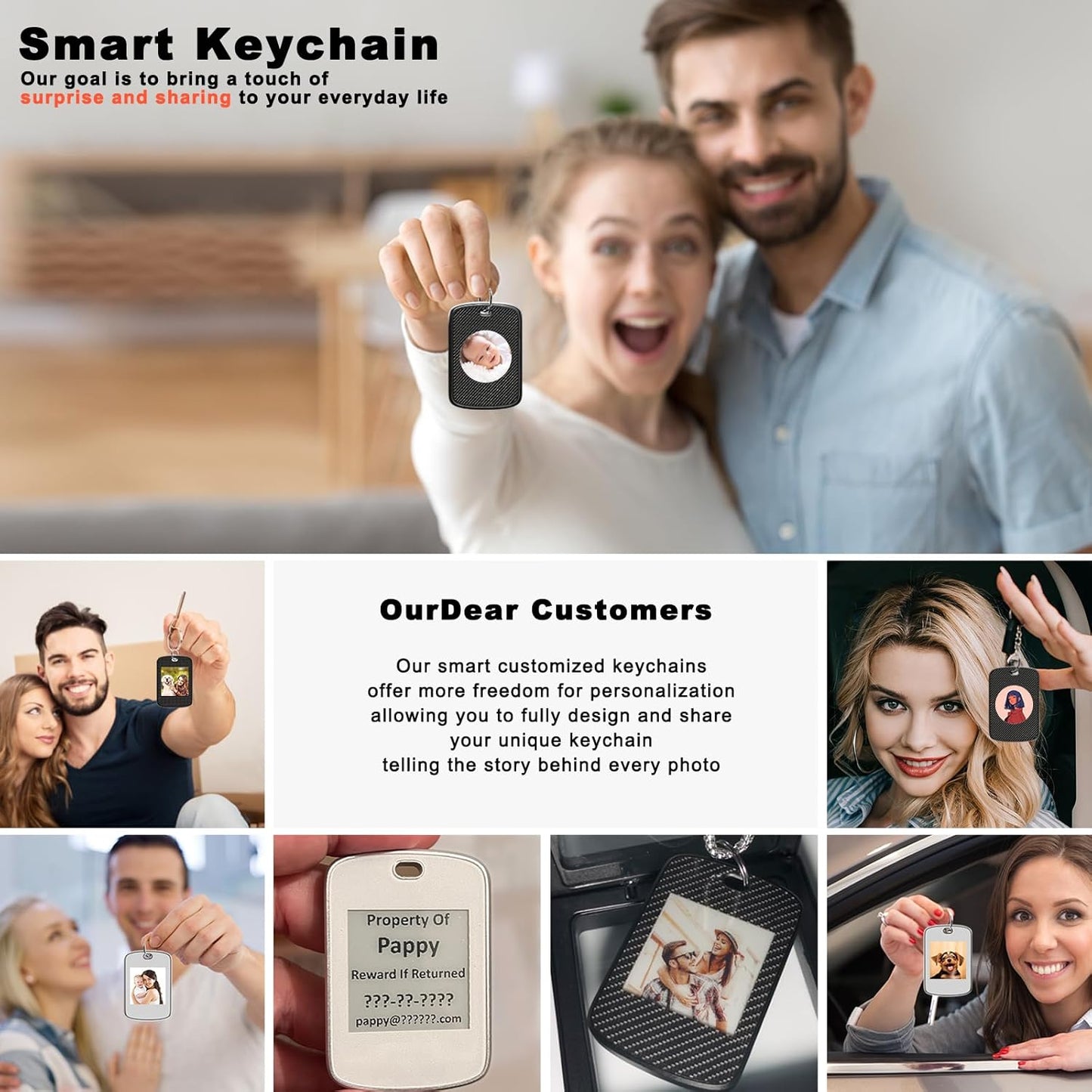 Customized Keychain with Picture,Personalized Photo Keychain with Build-in Find My Tracker,Contact Information,Item Locator for Key,Pets,Luggages,iOS 14.0 and Up,Great Gift for Family and Friends