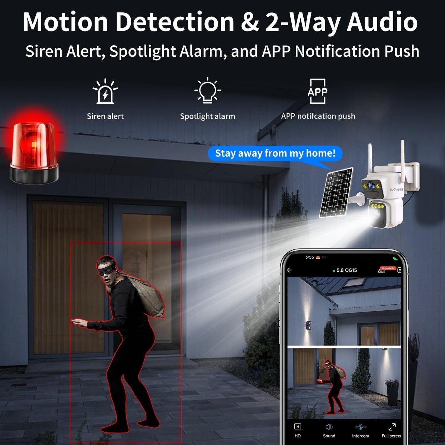 Dual Lens Outside Cameras for Home Security Cameras 4 Pack,2.4G & 5G WiFi,Solar Battery Powered Camera with AI Motion Siren,SD/Free Cloud Storage,No Monthly Fee,Color Night Vidion,Waterproof