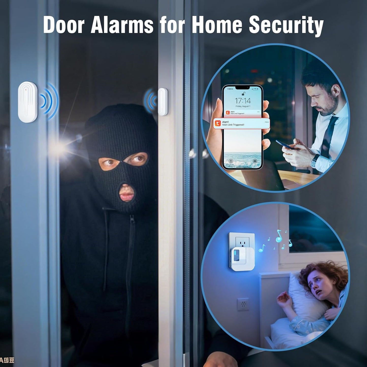 Door Chime,Sanjie WiFi Door Sensor Open Chime When Entering for Business/Home/Store/Office Alert Your Phone,Alarms for Kids Safety,500 FT Range,20 Ringtones,3 Sensors 1 Receiver