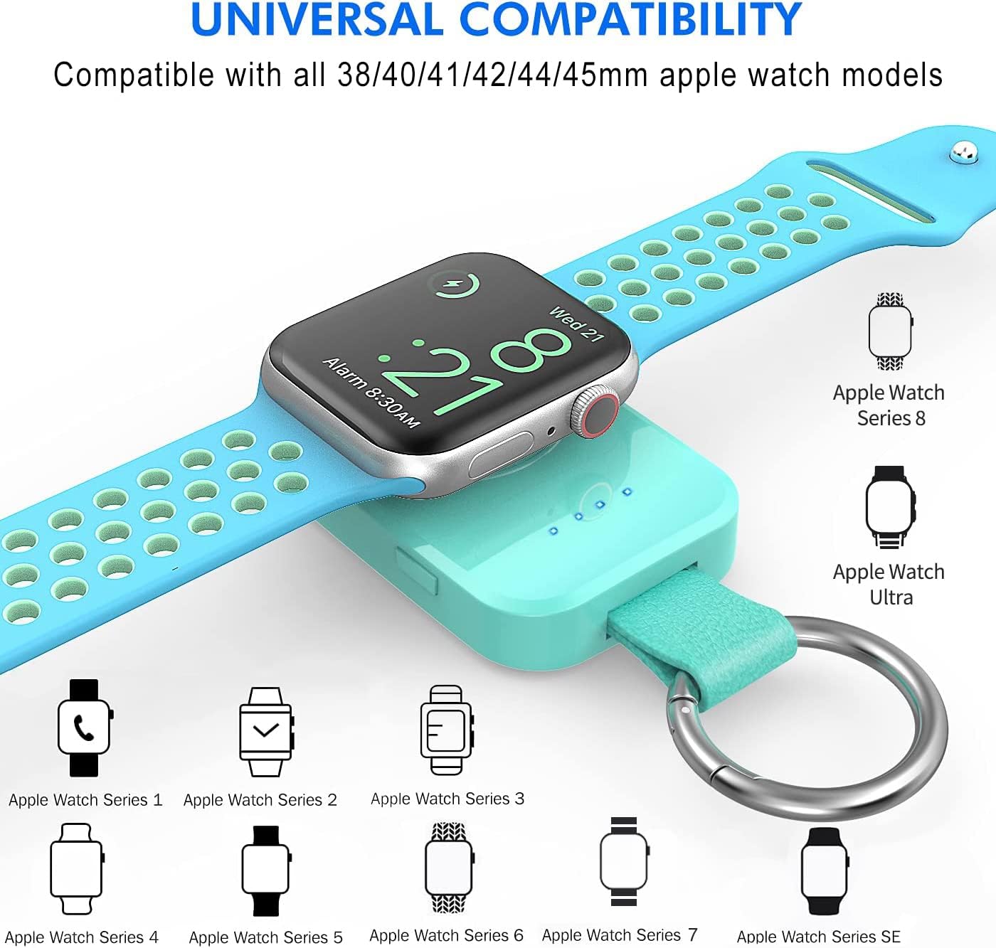i.VALUX Portable Travel Charger for Apple Watch 11/10/9/8/7/6/5/4/3/2/SE/Ultra,49/41/45/44/42/40/38mm,Compact Wireless iwatch Charger Magnetic 1000mAh Power Bank Charging Cable Keychain Accessories
