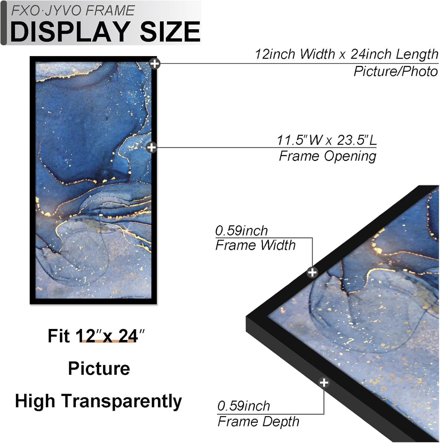 12x24 Picture Frame Set of 3, Black Frame for 12 x 24 Inch Picture Poster Photo, Light Weight and High Transparent 12 by 24 Frame for Wall - 3 Pack/Black/12 x24