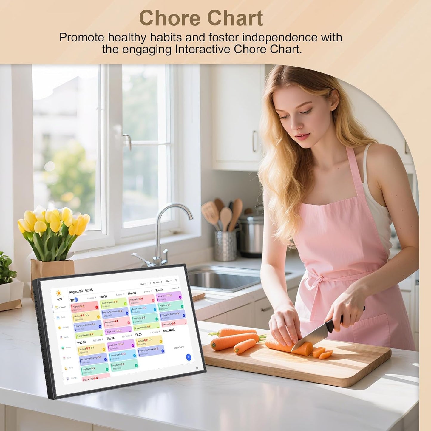10.1 inch Digital Calendar & Chore Chart,Smart Touchscreen Interactive Display for Family Schedules, Wall & Desk Mountable, Digital Photo Frame Functon, Great for Organizing Your 2025 Calendar