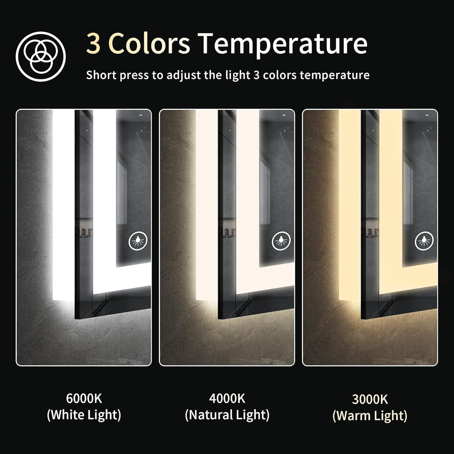 30"x36" LED Bathroom Mirror with Lights, Dimmable, Anti-Fog, Lighted Bathroom Vanity Mirror for Wall, Backlit + Front Lit, Memory Function, Shatter-Proof, Tempered Glass