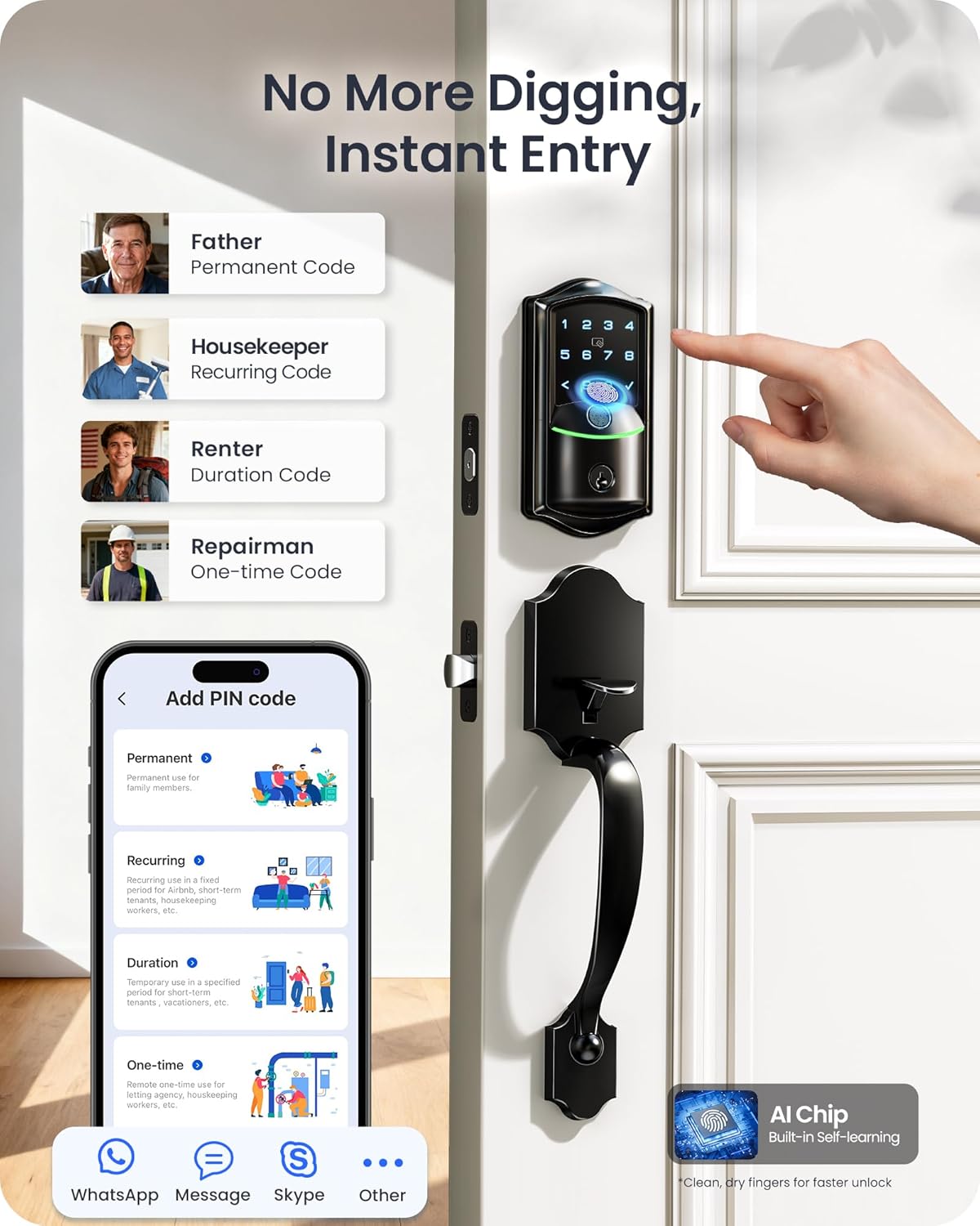 Veise VE027-H WiFi Fingerprint Smart Deadbolt Lock with Handleset, App Remote Control, Keyless Entry Front Door Lock Set, Built-in Wi-Fi, Touchscreen Keypad, Auto-Lock, Easy Setup, Matte Black