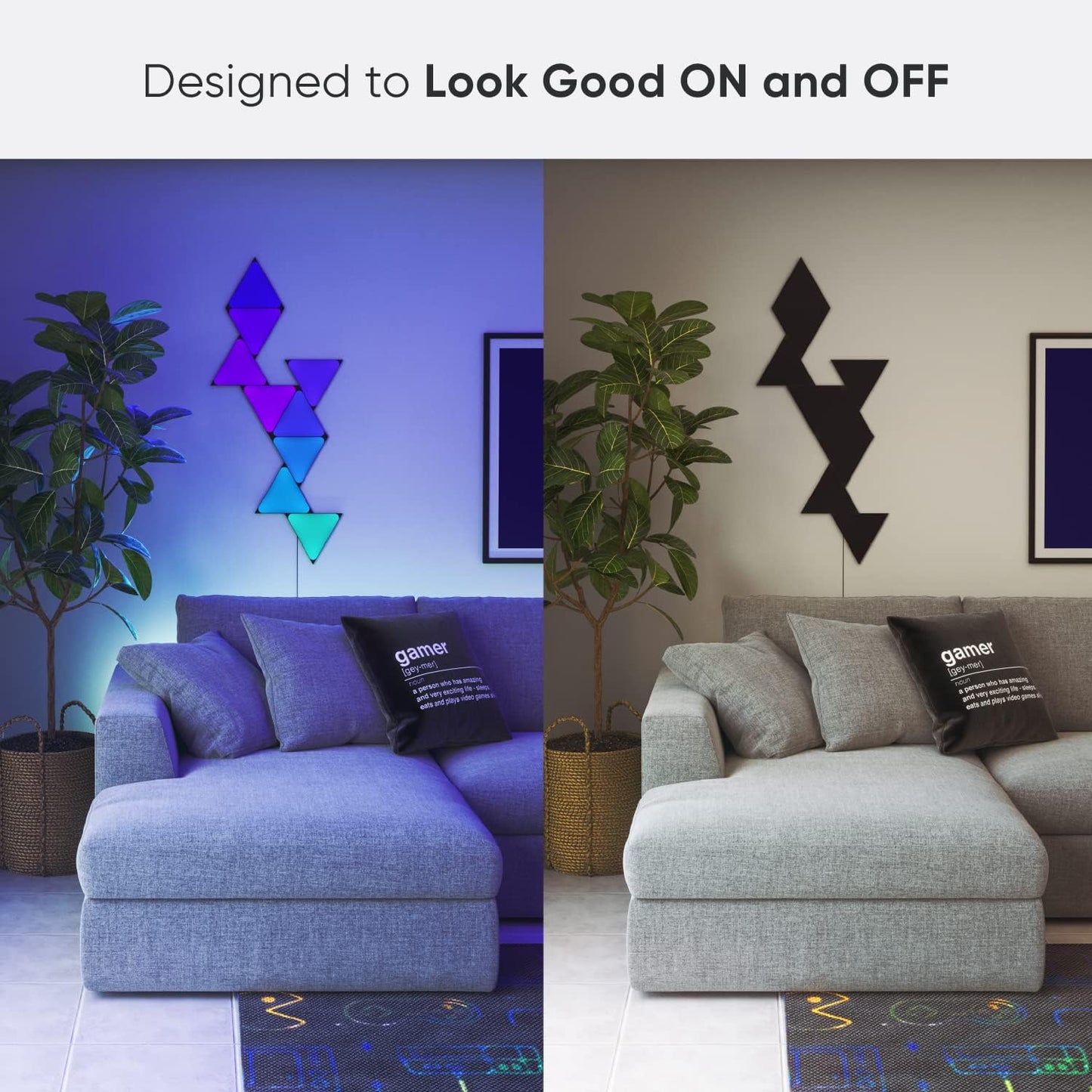 Nanoleaf Shapes Black Triangle LED Wall Lights, Smart RGBW Gaming Lights for Room & Modern Decor, 16M+ Colors with Music Sync, Works with Alexa & Google Assistant, DIY Wall Art (9-Pack Smarter Kit)