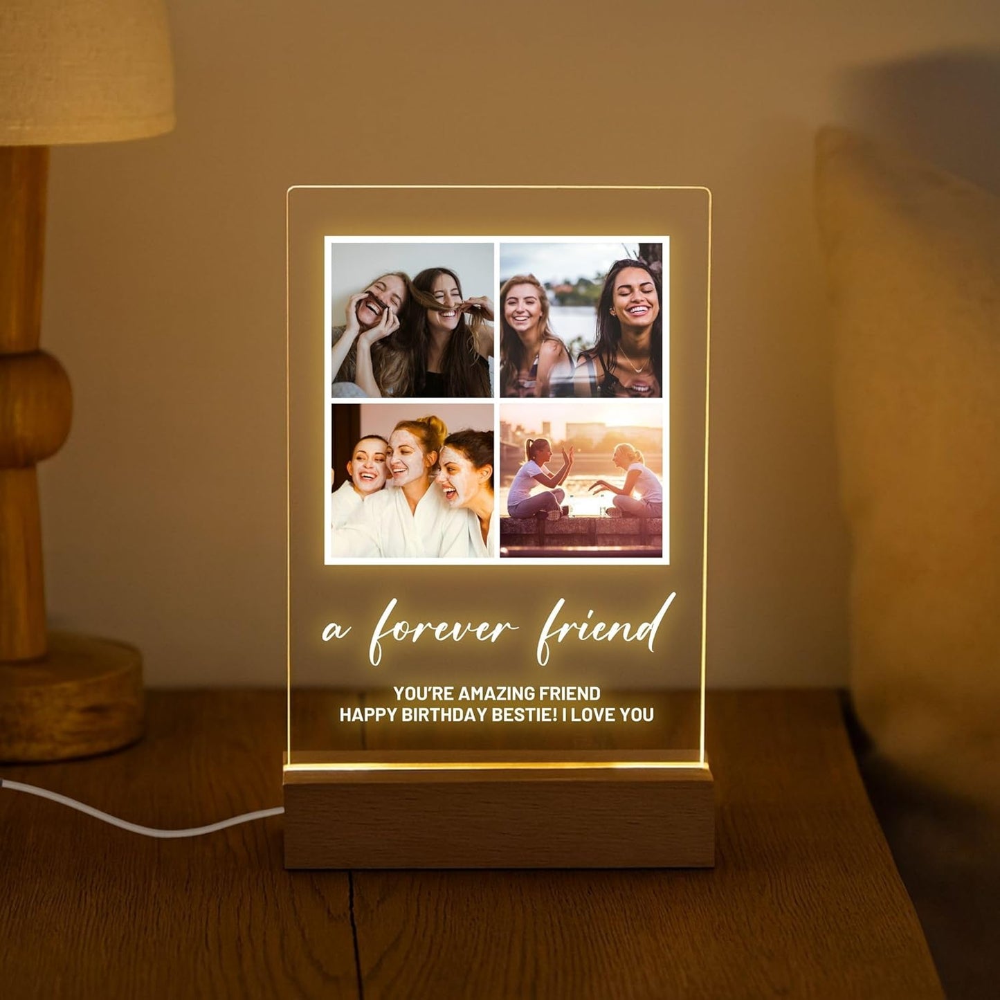 Personalized Photo Plaque Print with Wooden, Acrylic, Led Light Stand - Gift for Bestfriend for Her Gift for Him Photo Collage Bestie Gifts Custom Couples Gift Gifts for Wife, Christmas Gifts for Her, Thanksgiving Gifts