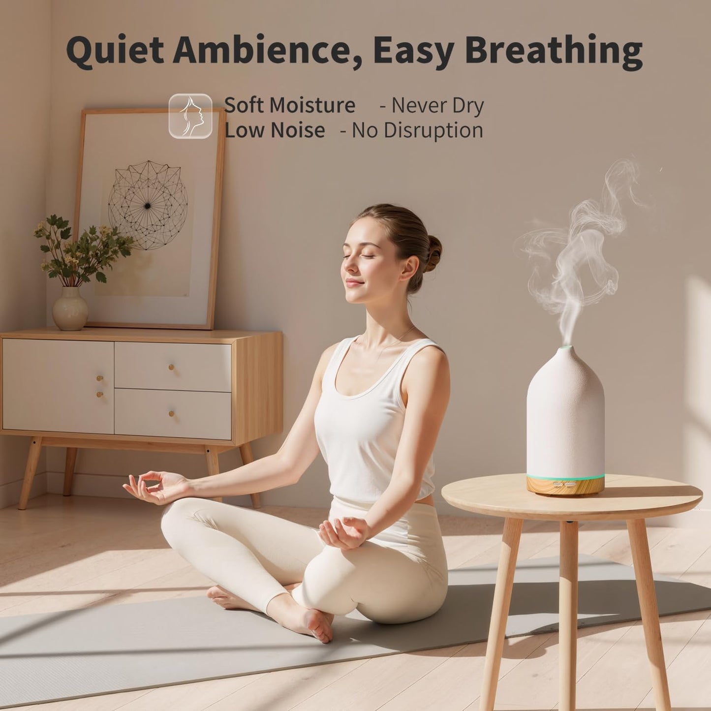 URPOWER 120ML Ceramic Essential Oil Diffuser Ultrasonic Aromatherapy Diffuser with Wood Grain Base, 7-Color LED Lights Auto Shut-Off, Humidifier for Home & Office, Air Diffuser for Relaxation