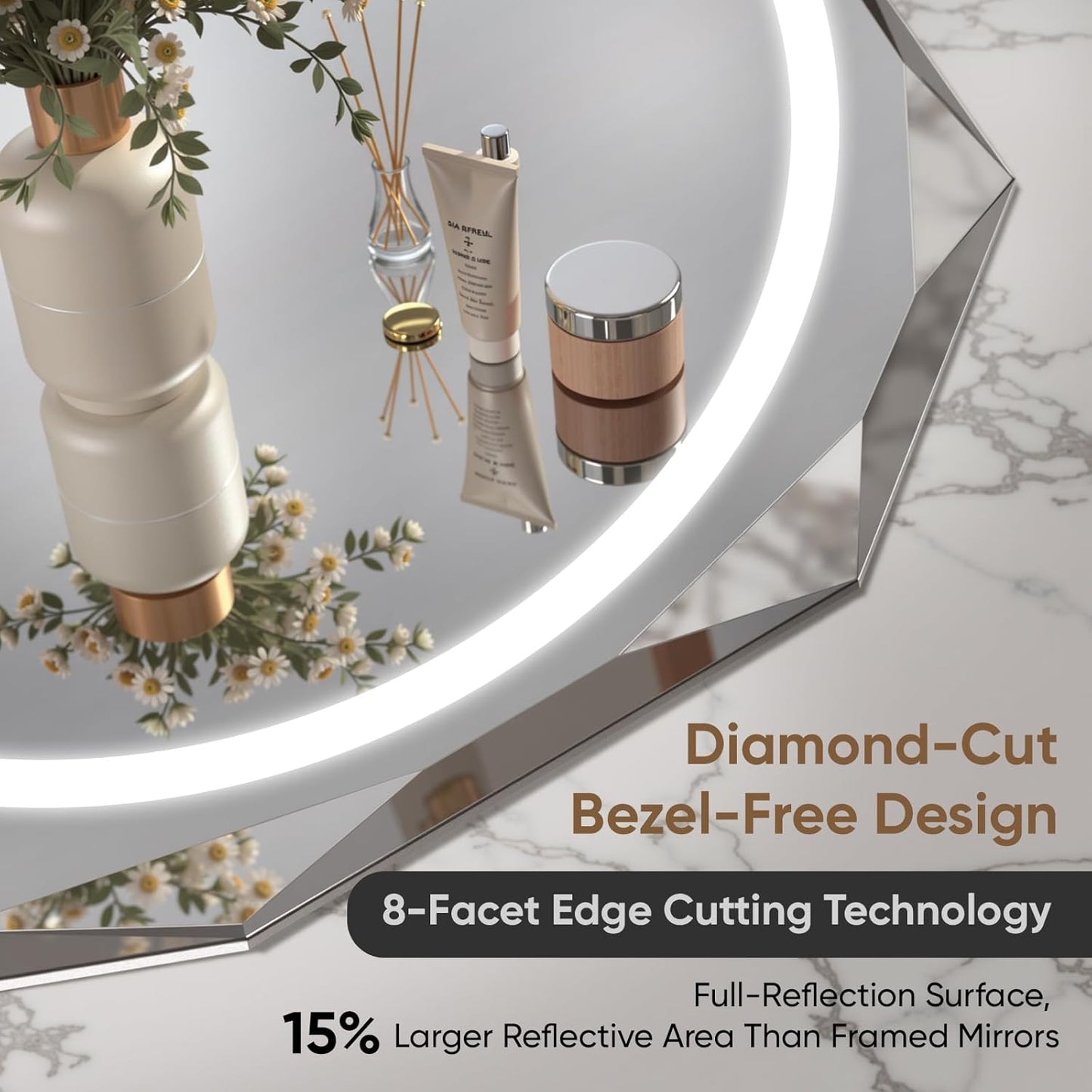 28 Inch Round LED Bathroom Mirror with Lights, Frameless Vanity LED Mirror for Bathroom with Beveled Edge, Backlit Anti-Fog, Dimmable, 3 Colors, Memory Function, Tempered Glass, Shatter-Proof