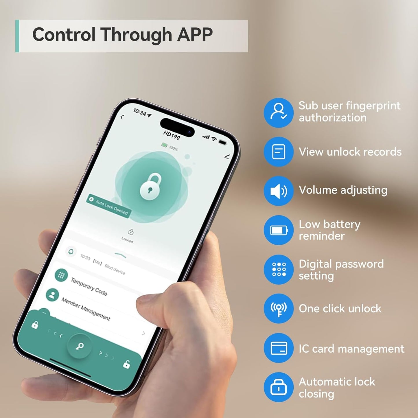 Fingerprint Smart Lever Lock TUYA APP Control Keyless Entry Bluetooth Touchscreen Indoor Handle Biometric Electronic Digital Door Knob with Keypad Suitable for Hotel Office Apartment Bedroom