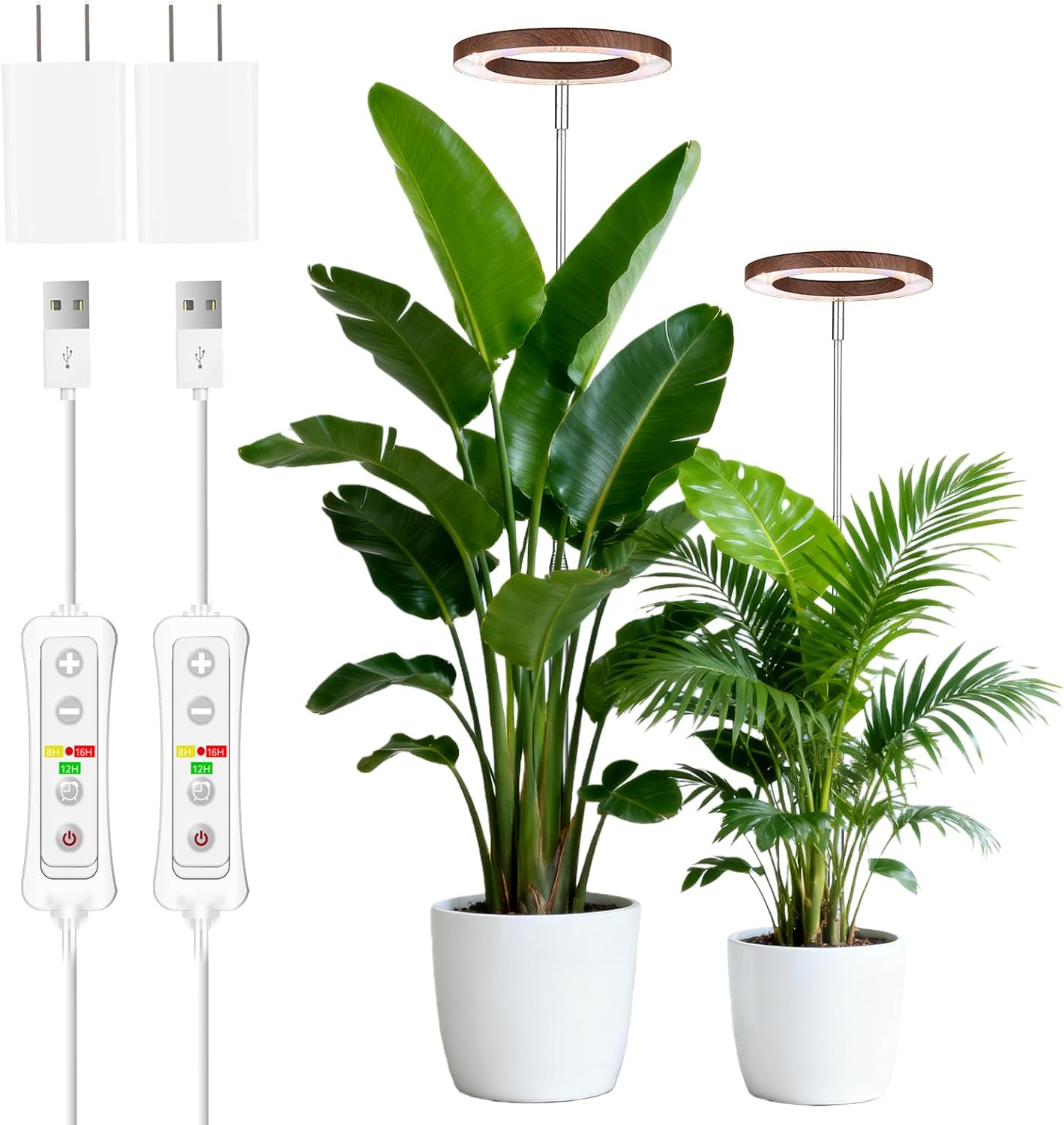 yadoker Plant Grow Light,LED Growing Light Full Spectrum for Indoor Plants,Aluminum Walnut Wood Grain Plant Lights,Height Adjustable, Automatic Timer, 5V Low Safe Voltage