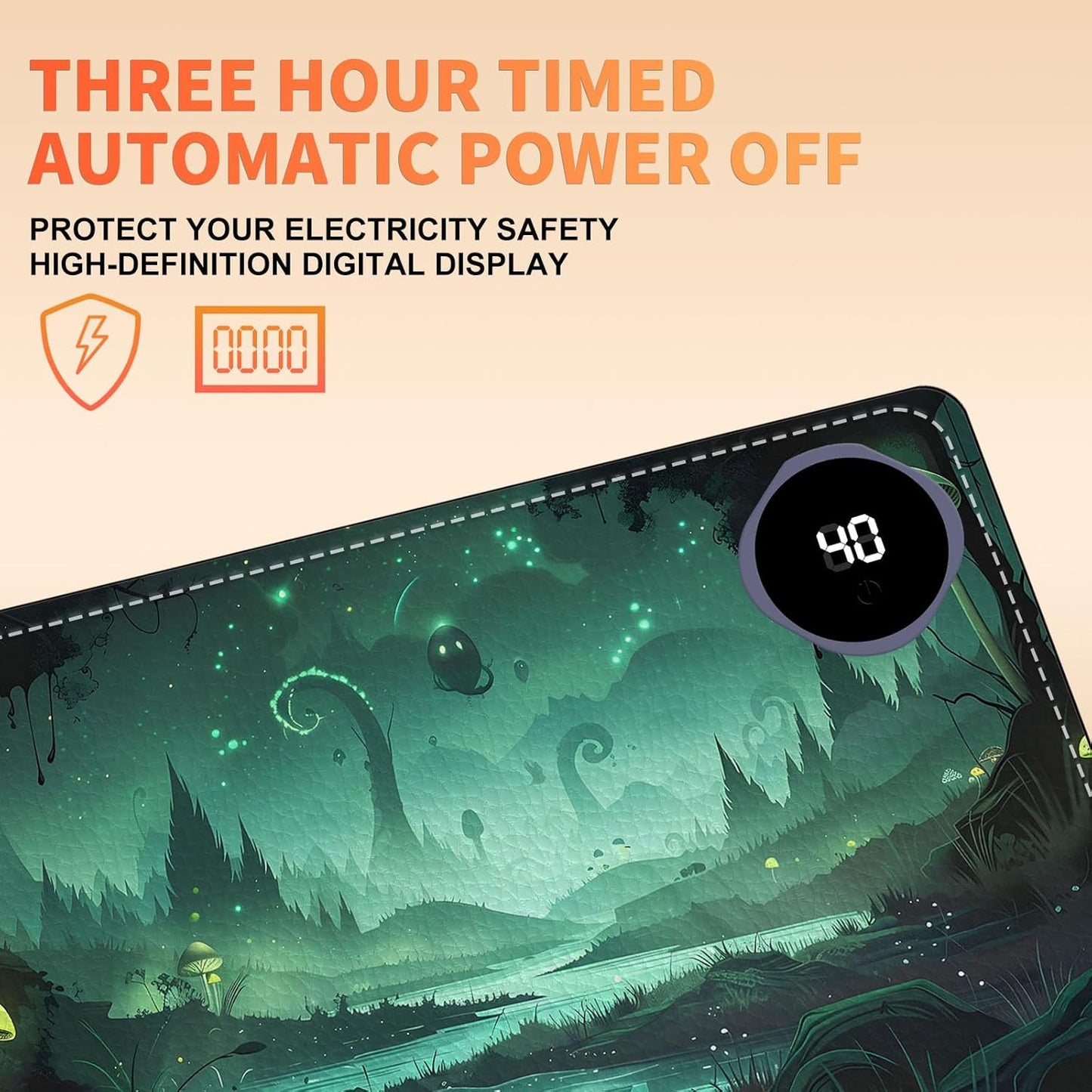 Heated Mouse Pad, Warm Desk Pad, Keyboard Mat 23.6 x 14 Inch Large Size Intelligent Fast Heating, 3 Speed Adjustable, Timed Auto Power Off for Game Office Home, Dark Fantasy Forest