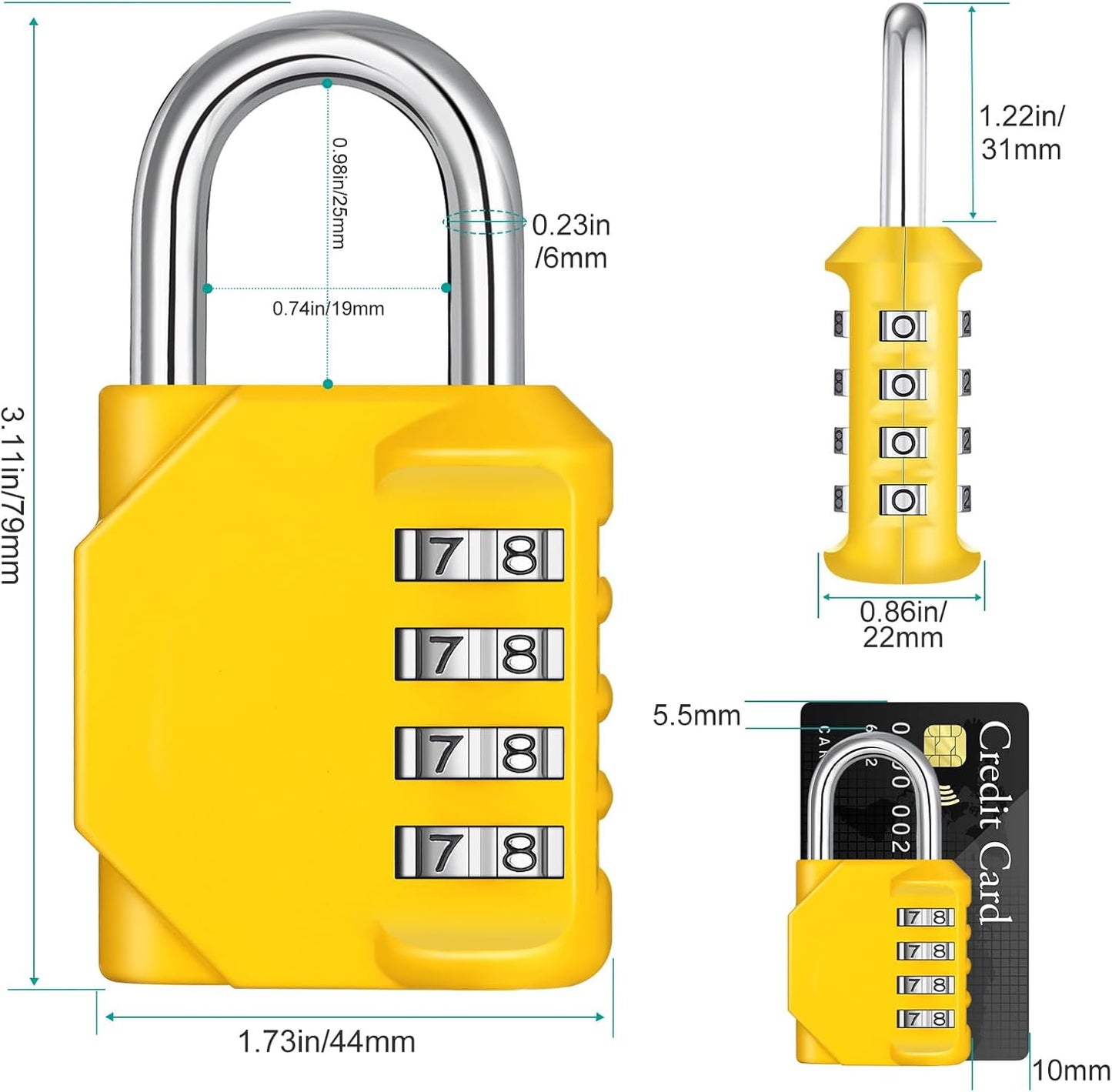 ZHEGE Combination Lock, 4 Digit Combination Padlock Outdoor, School Lock, Gym Locks (Yellow)