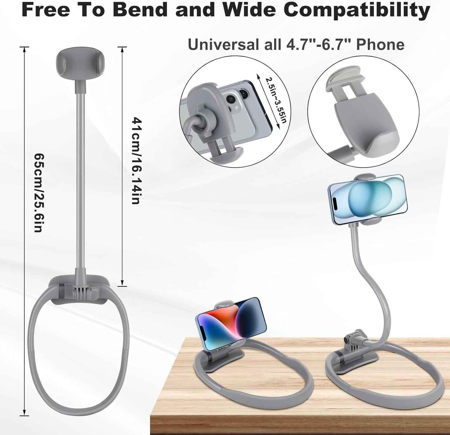 Cell Phone Stand, Neck Cell Phone Holder for Bed, Hand Free POV/Vlog Selfie Phone Neck Holder for Recording, Universal Multi-Functional Flexible Phone Stand for 4.7''-6.7'' Phone