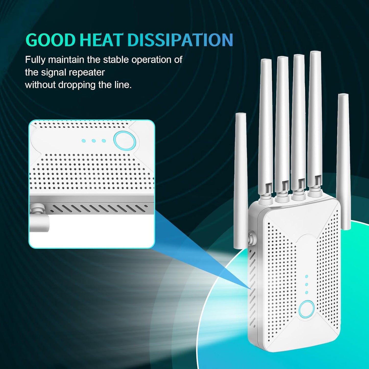 WiFi Extender Signal Booster for Home with 6 Antennas, Stable & Powerful up to 9800 Sq.ft for 64 Devices, Internet Booster, WiFi Repeater & Wireless Access Point，Easy Setup, Ethernet Port