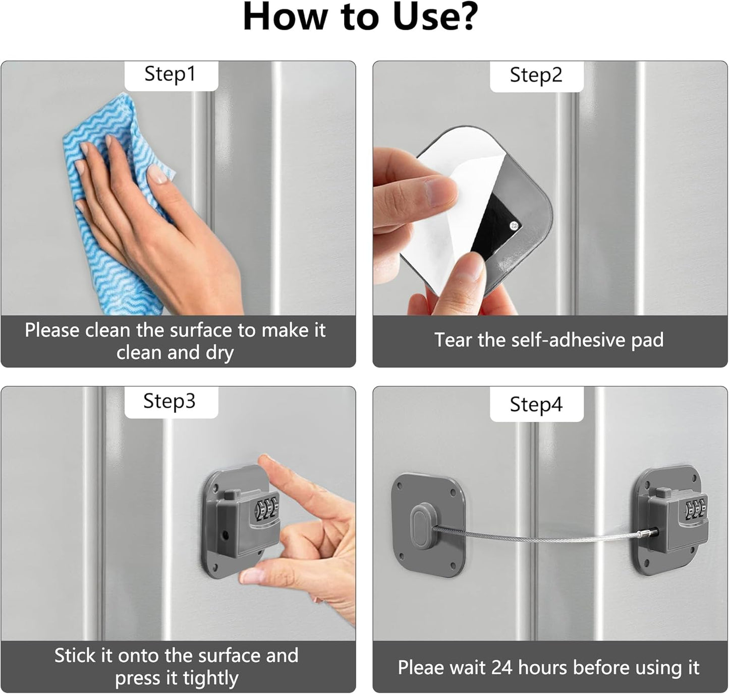 Refrigerator Lock, Heavy Duty Fridge Lock, Combination Lock for Refrigerator Cabinets, Drawers, Safety, Easy Install No Keys Needed (Grey-1Pack)