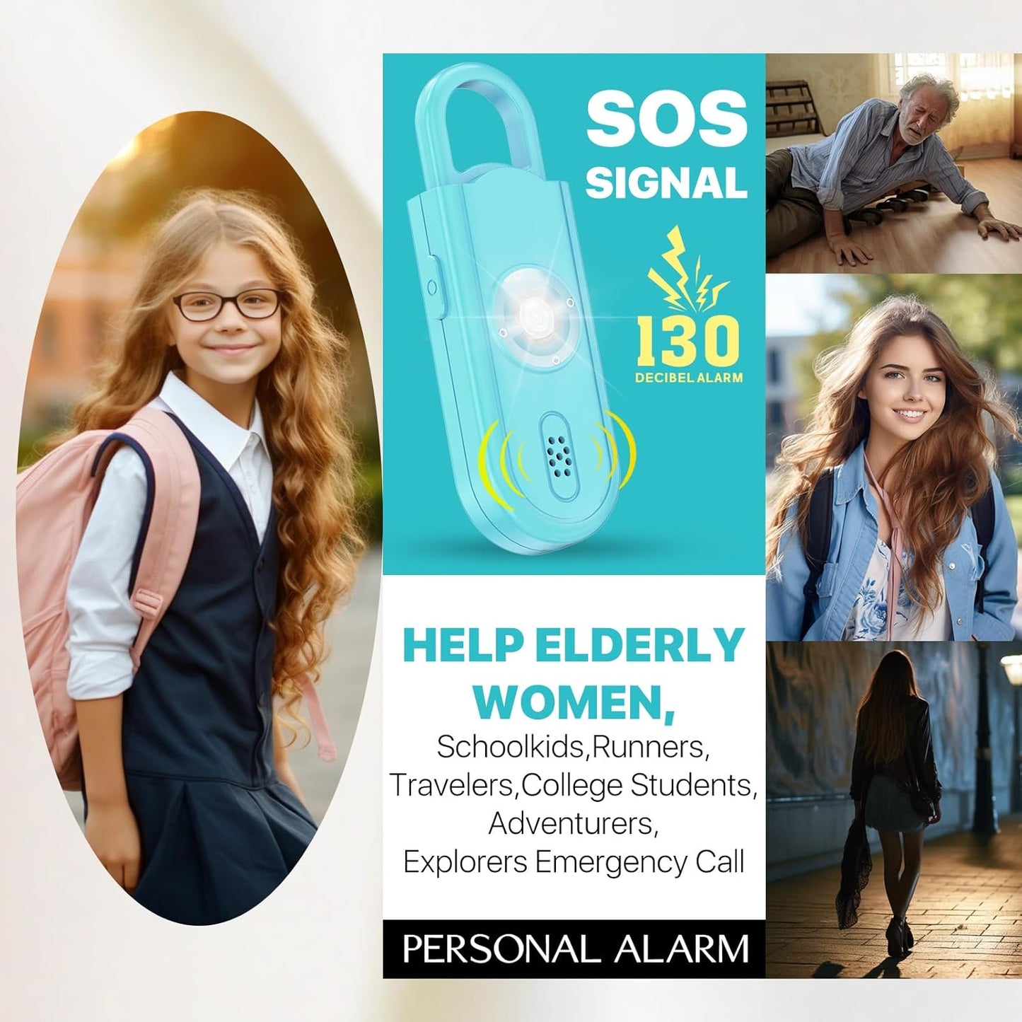 Personal Safety Alarm for Women Girls, 130dB Loud Siren + LED Light, Stylish Keychain, Easy-Pull Emergency Self-Defense for Night Safety, Running, Travel, College Students & Stocking Stuffer Gifts
