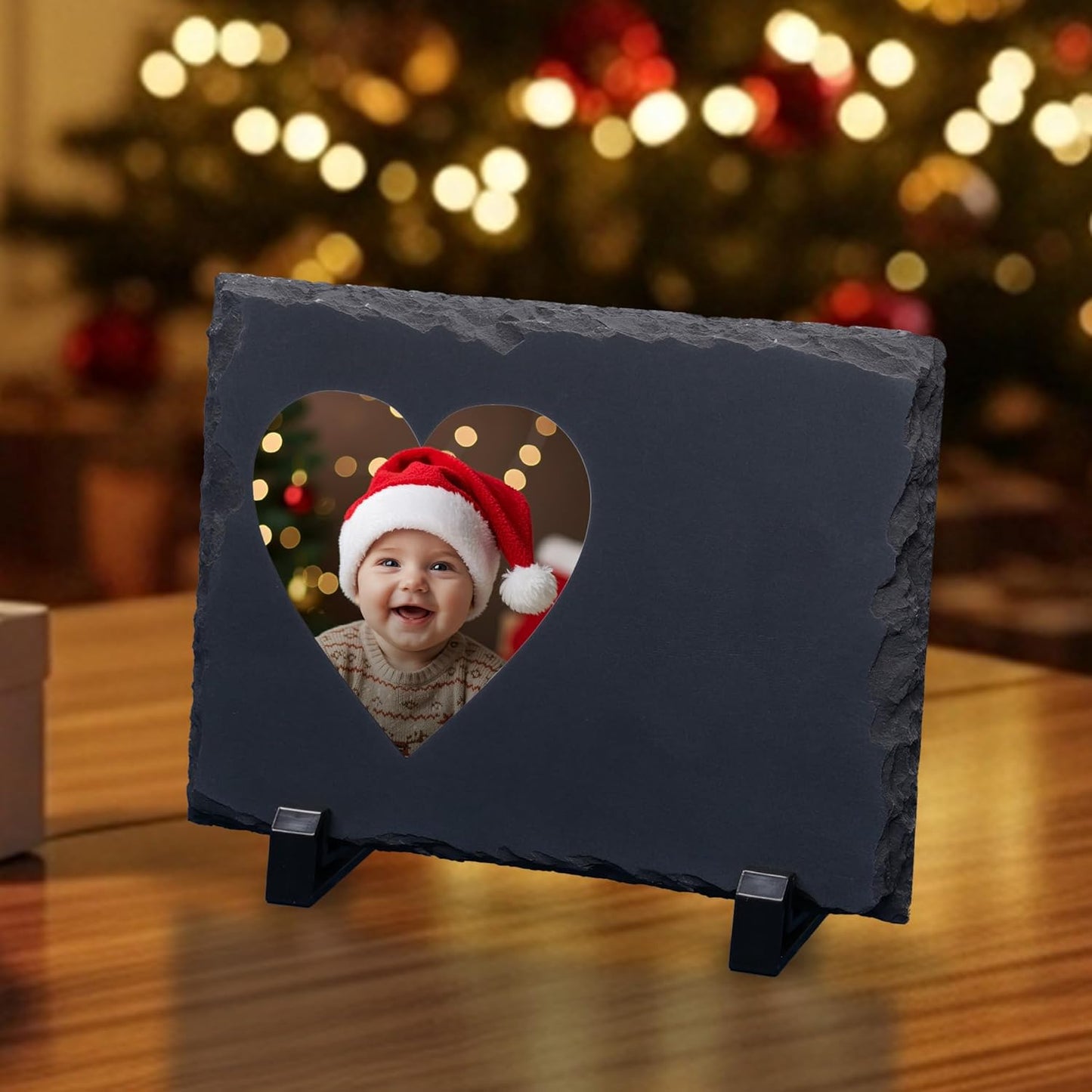 ArtPix 3D Christmas Personalized Slate Plate, Customized Xmas Photo Print Stone, Custom Picture Gift for Wife, Women, Family, Her, Him, Rock Slate Plaque Frame (Medium - Heart White Patch)