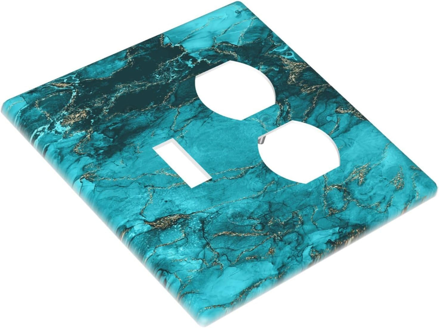 Decorative Outlet Covers Modern Abstract Turquoise Blue Marble Texture 2 Gang Wall Plate Single Toggle Duplex Combo Light Switch Covers Switch Plate Cover for Bathroom Home Decor