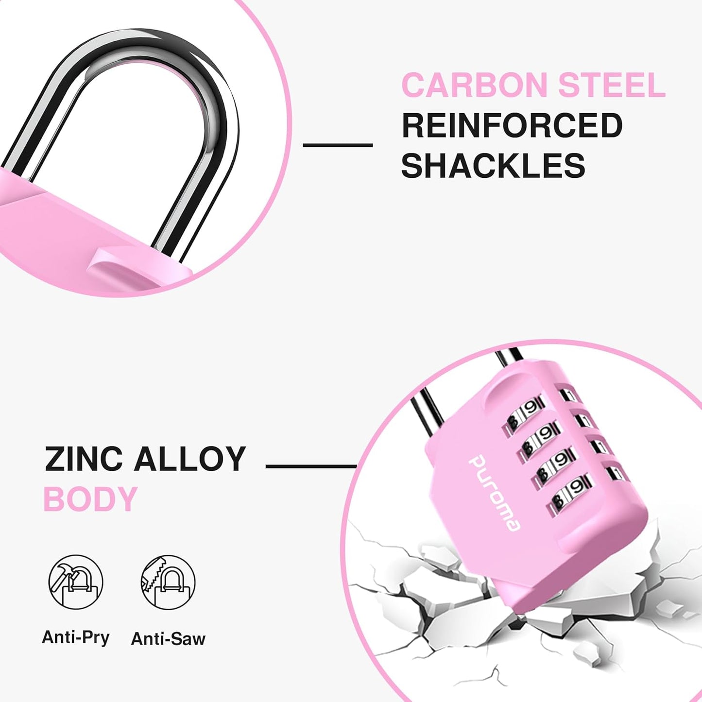 Puroma 2 Pack Combination Lock for Locker 4 Digit Outdoor Waterproof Padlock for School, Gym, Sports, Fence, Toolbox, Gate, Case, Outdoor, Hasp Storage (Pink)