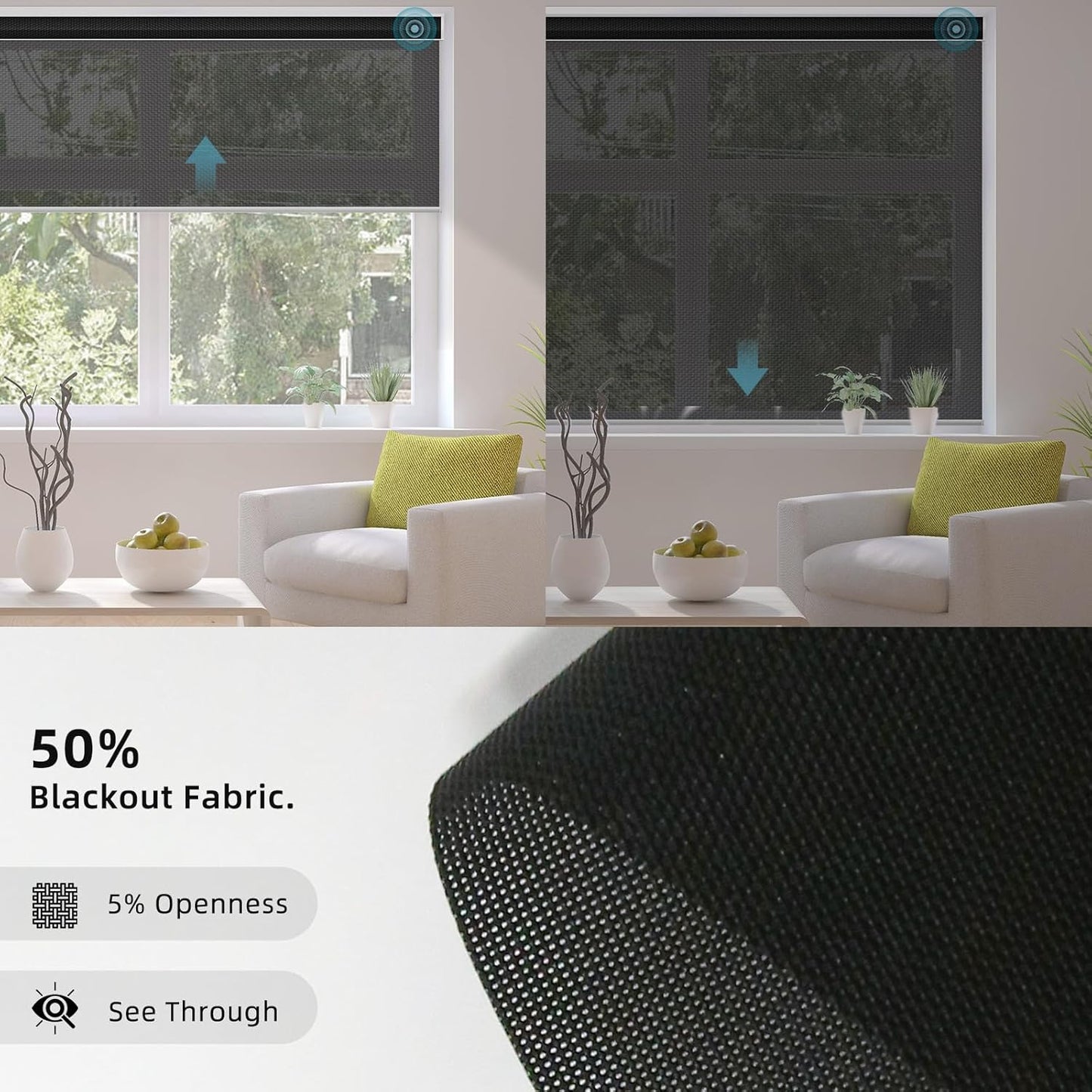 SmartWings Motorized Smart Roller Shades in Light Filtering, Electric Blinds with Remote for Windows Compatible with Alexa/Google Home/Homekit, Customized, 5% Openness Aventus Black