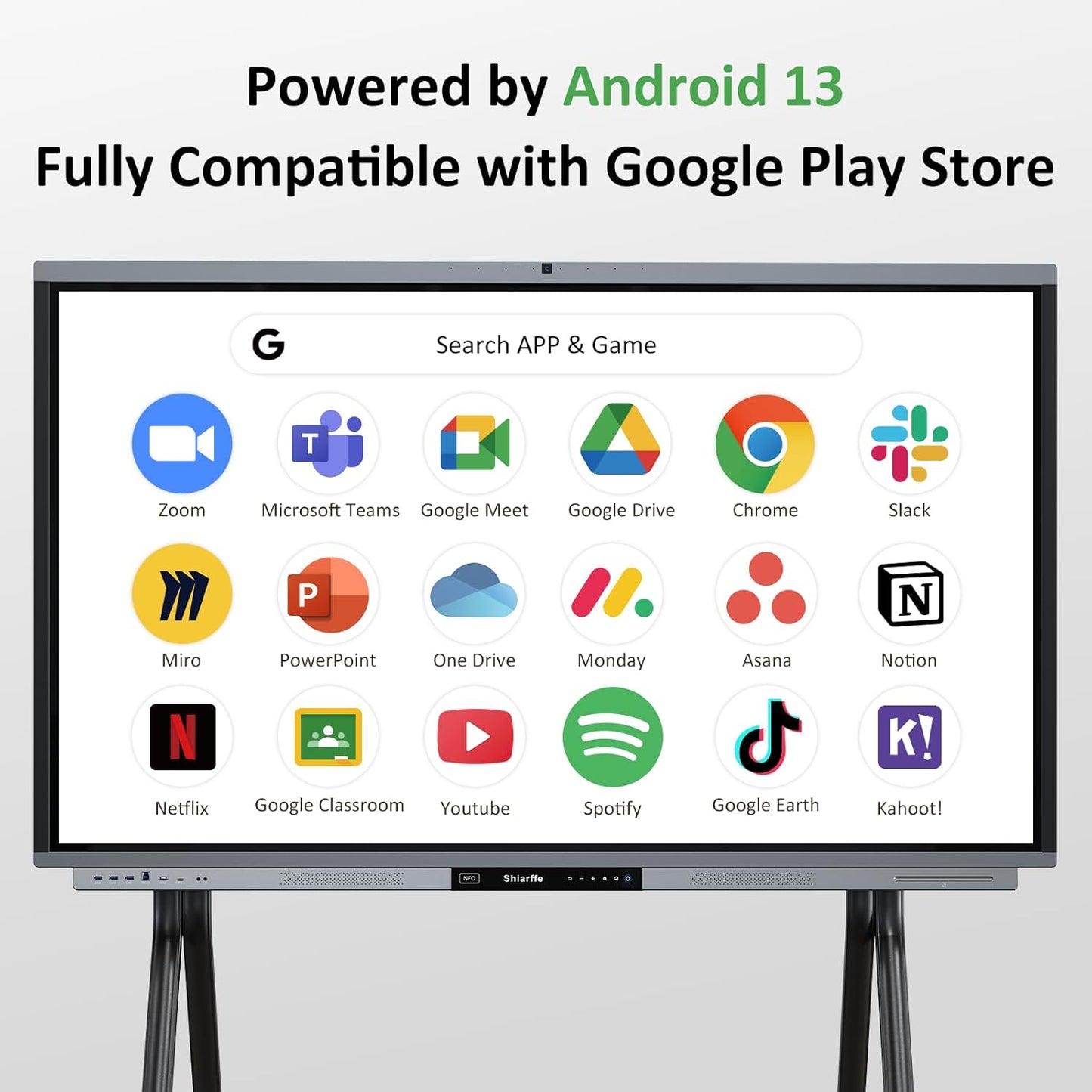 Shiarffe R9 Smart Board 4K Interactive Whiteboard EDLA-Certified All-in-One Touchscreen Digital Display Built-in 50MP AI Camera Mics and 60W Speaker for Classrom Hybrid Work