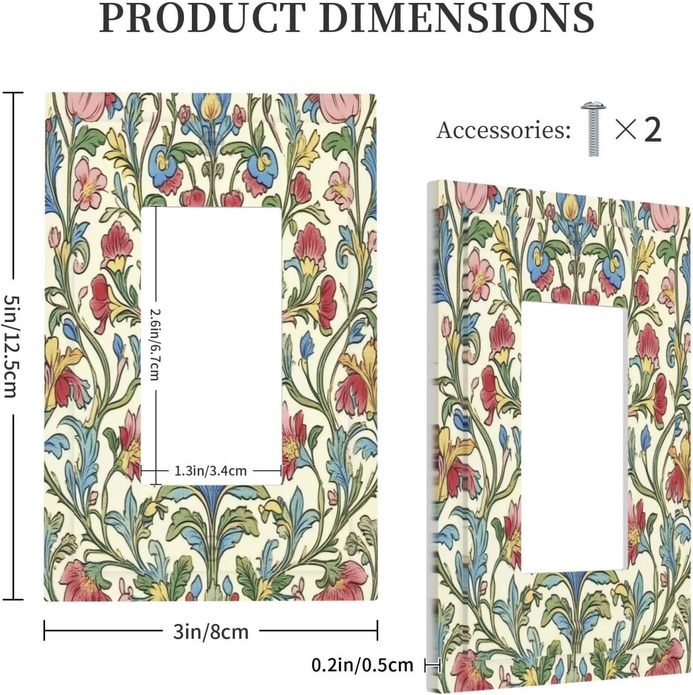 Decorative Outlet Covers Boho Red Floral Morris Plant Leaves 1 Gang Single Rocker Light Switch Cover Plate Wall Plates Gfci Faceplate For Farmhouse Cabin Decor