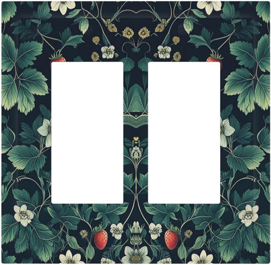 Decorative Outlet Covers Strawberry Birds Flowers Plant Morris Floral 2 Gang Double GFCI Rocker Electrical Wall Panels Light Switch Cover Plate for Bedroom Farmhouse Decor