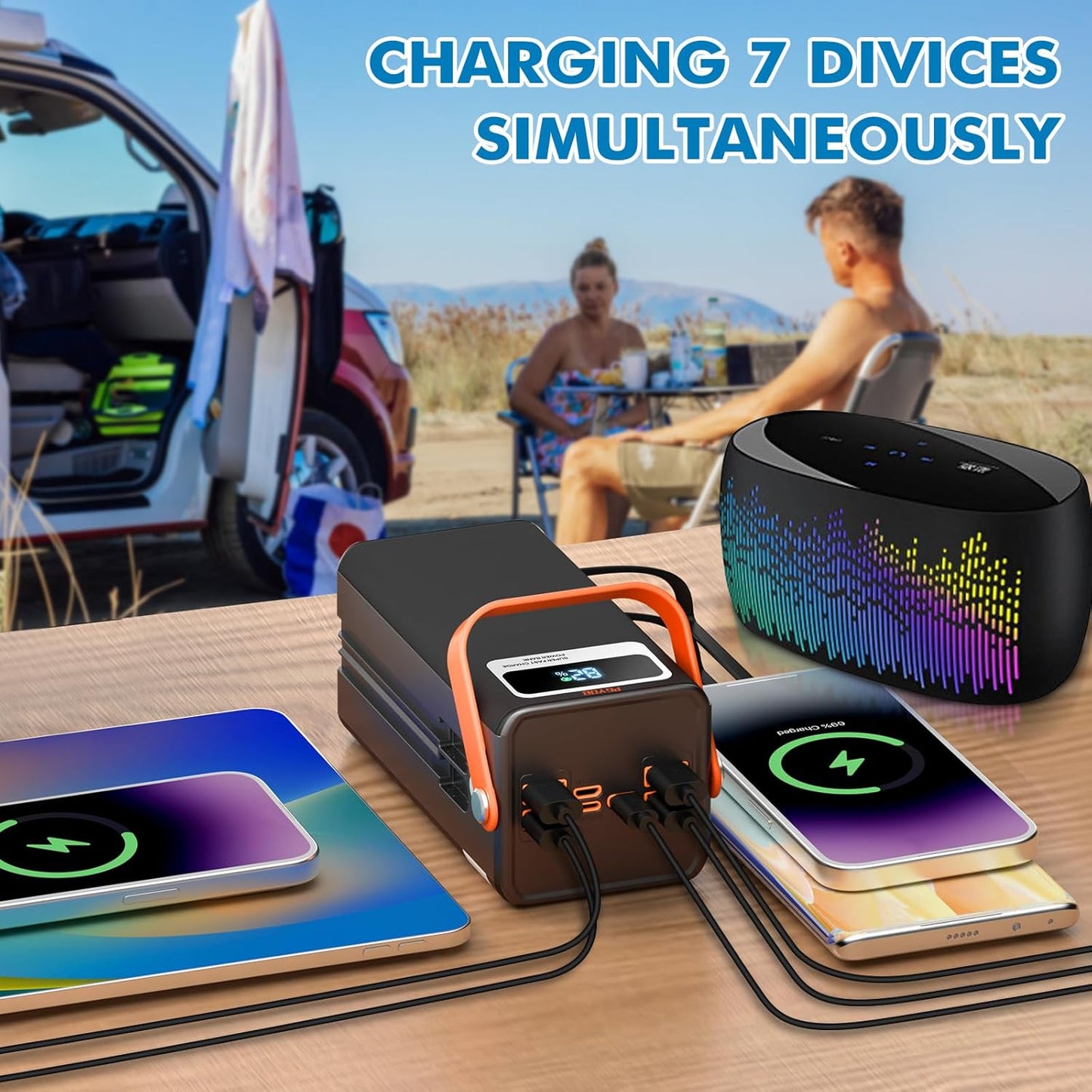 Portable Power Station, 27,000mAh Outdoor Generator with Built in Cable, Portable Power Bank Backup Battery for Phone Charge, Travel, Home use, Camping, RV Trip
