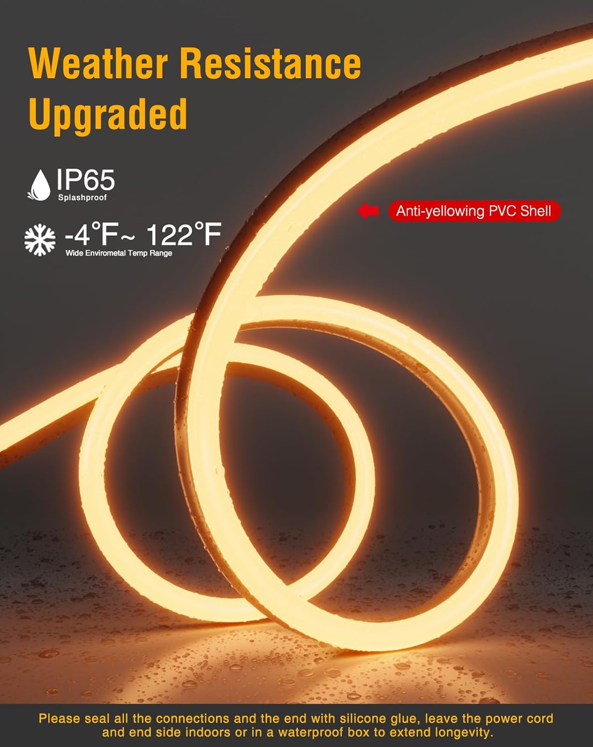 Shine Decor LED Neon Rope Lights 120VAC, 120LEDs/M Lum Strip Lighting End Extendable 2500K Warm White 65ft, Water & Cold Resistant for Outdoor Indoor, 4520LM Bright 8x16mm ETL Listed