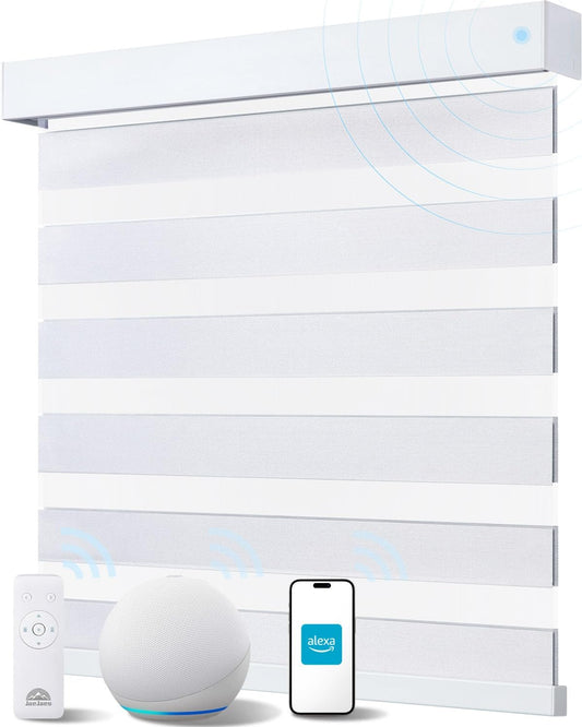 Smart Zebra Blinds for Windows, Alexa Motorized Blinds with Remote Control, Automatic Electric Power Zebra Shades for Indoor Windows (28" W x 72" H, White)