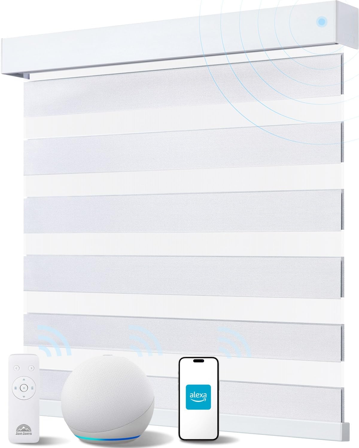 Smart Zebra Blinds for Windows, Alexa Motorized Blinds with Remote Control, Automatic Electric Power Zebra Shades for Indoor Windows (48" W x 72" H, White)