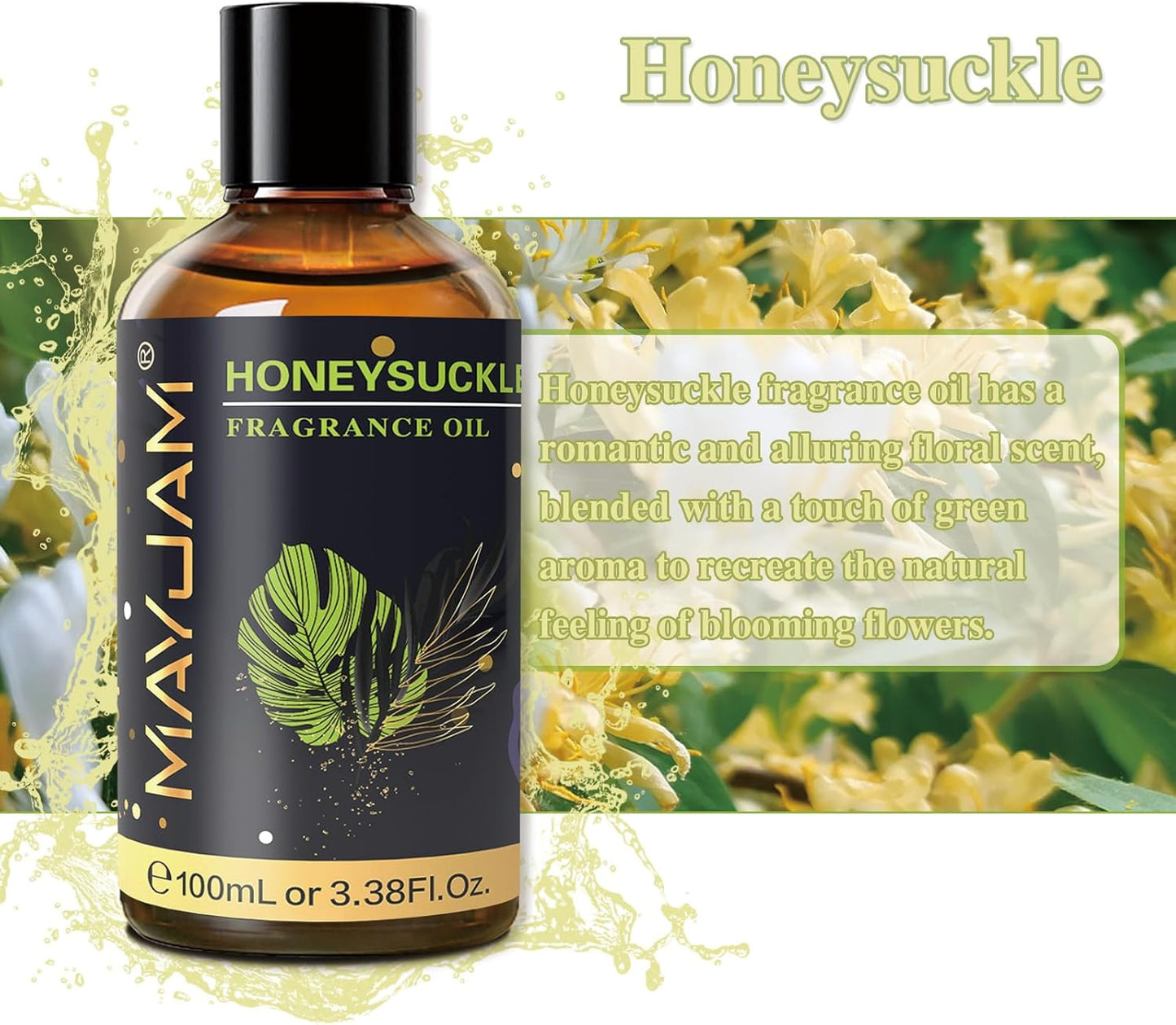 MAYJAM 100ML/3.38FL.OZ Honeysuckle Fragrance Oils with Glass Dropper, Essential Oils for Diffusers for Home, Long Lasting Scented Oils for Diffusers Soap Candle Making