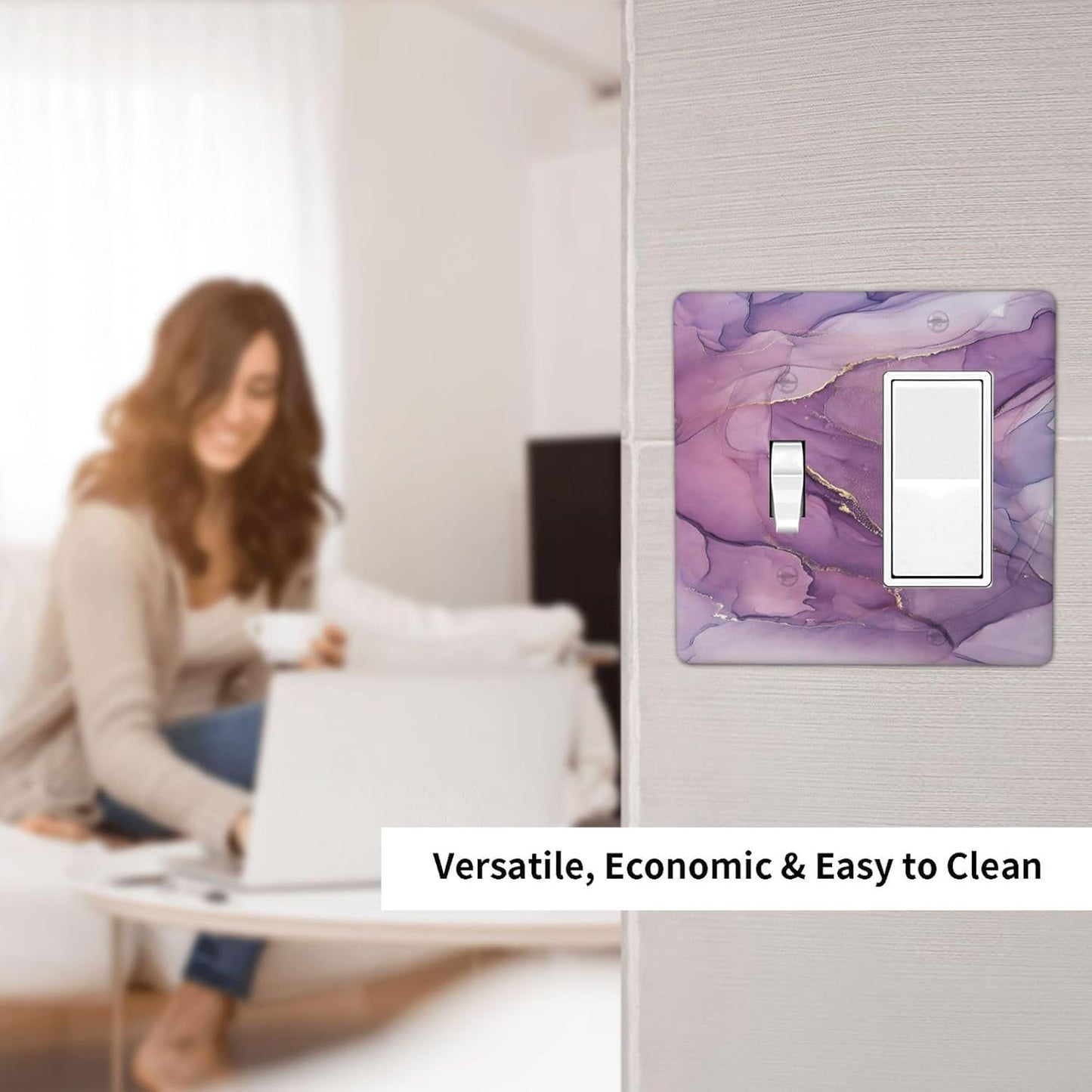 Outlet Covers Purple Marbling Golden Line 1 Toggle 1 Rocker Combination Decorative Wall Plate Electrical Switch Plates Light Switch Cover Plate for living Room Bathroom Decor