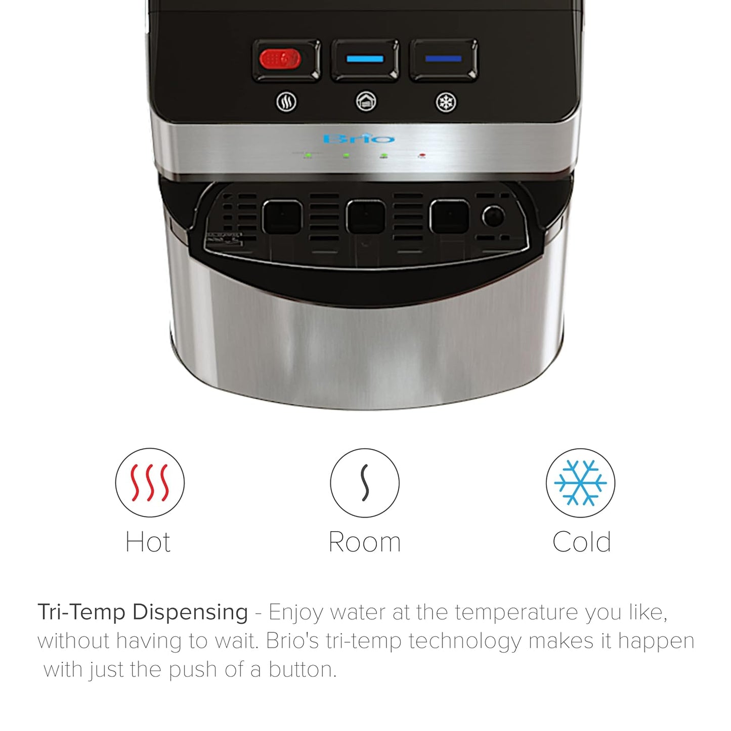 Brio 520 UV Self-Cleaning Bottleless Water Cooler Dispenser, UL Certified | Built-in 2 Stage Filtration (2 Free Replacement Filters Included) Reduces PFAS & Microplastics | 3 Temp (Hot Cold, Room)